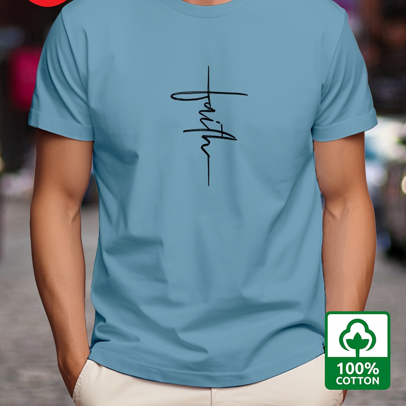 T24-t240505-m Faith-vertical 180g All- Men's Short Sleeve Print T-shirt