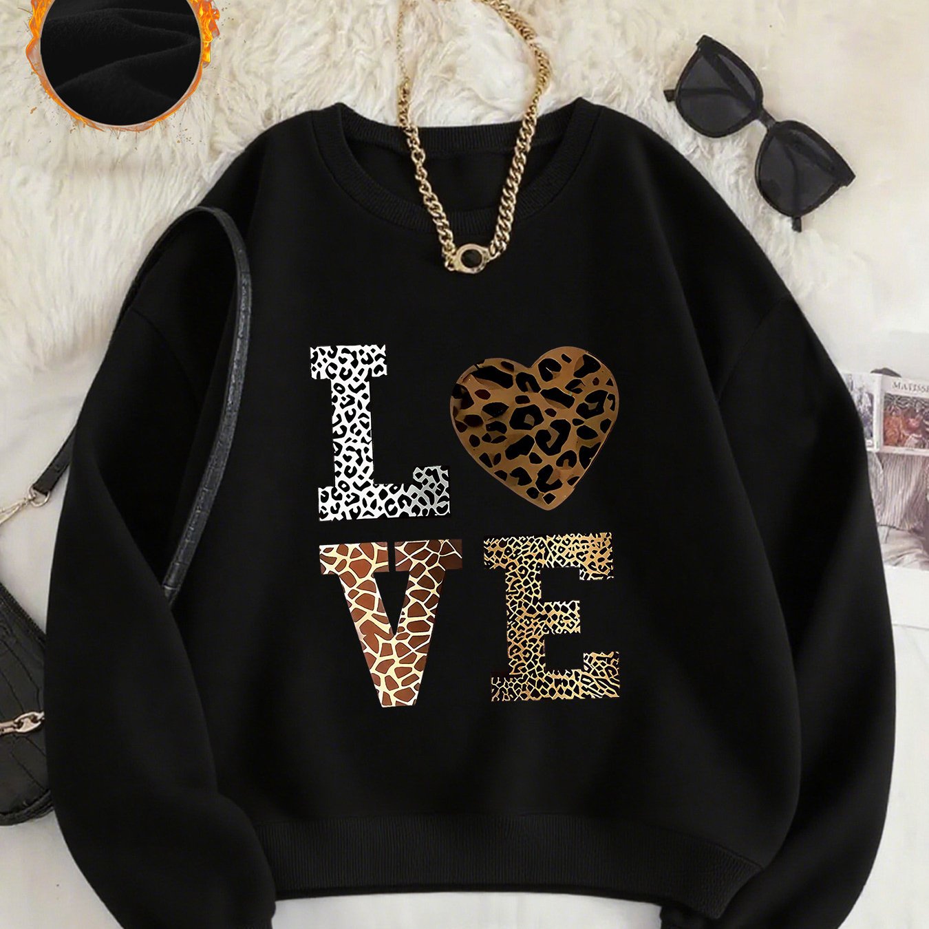 TEMU Women's -lined Crew Neck Sweatshirt For Autumn And Winter, Long-sleeve Stylish Pullover, Multiple Colors
