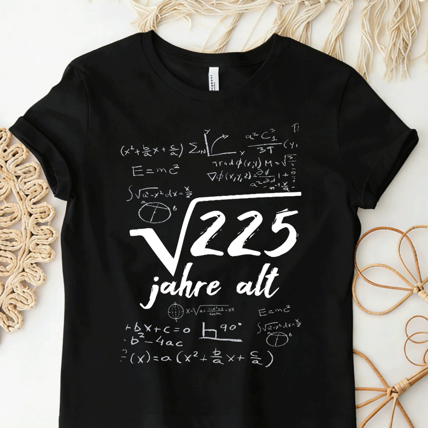Image of Square Root 225 = 15 Years Old Birthday Gift T-shirt, Black, For Men Women, Unisex, Funny T-shirt