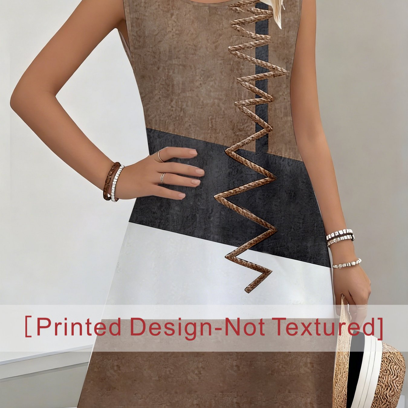 TEMU Nuovo Vestito da Donna con - Vestito Canotta Senza Maniche a Righe Vintage Color-Block con Stampa e Nodo, Scollo , a Linea ad A, Stile Casual da