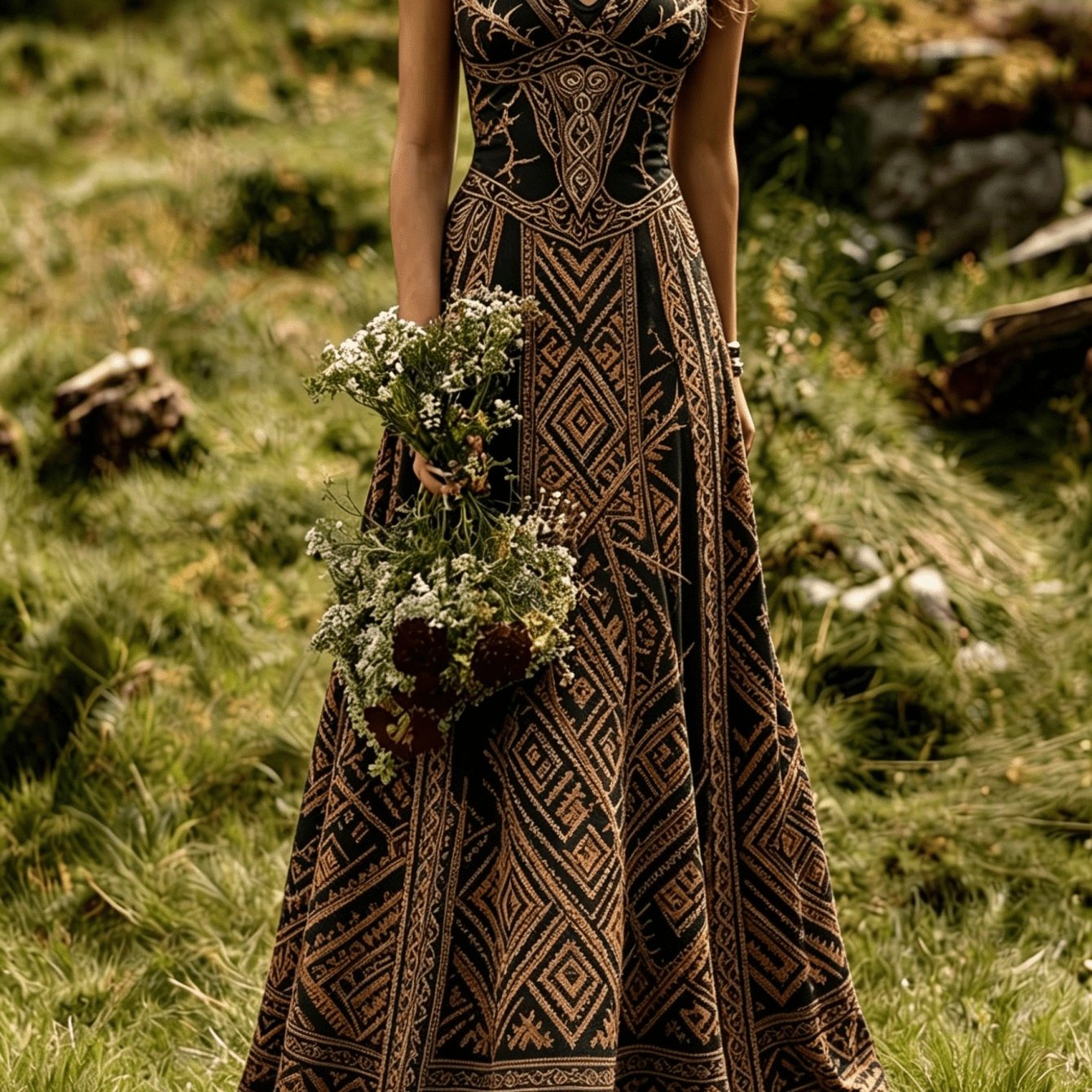 Image of Women's 2026 Summer Vintage Boho Ethnic Print V-neck Sleeveless Maxi Dress, Elegant A-line Flowy Dress, Beach Vacation Daily Wear, Party Banquet Luxury Slip Evening Dress