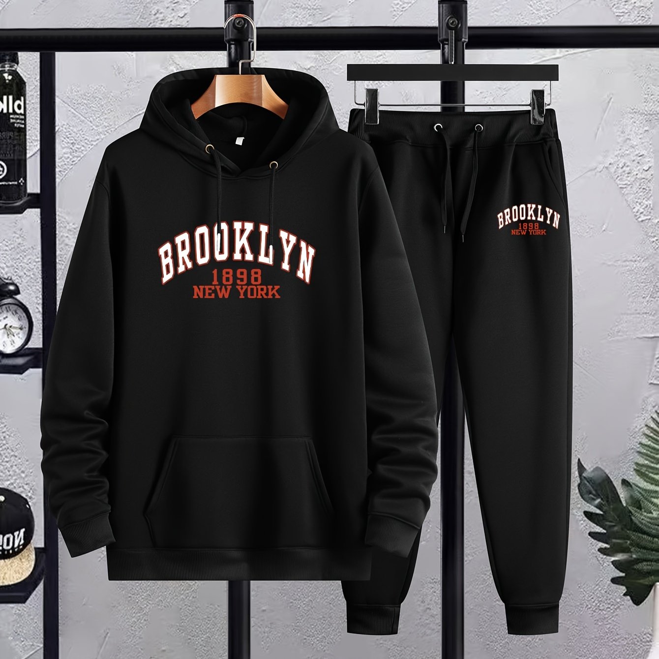 TEMU New Autumn And Winter Men's Oversized Hoodie And Pants Set For Teenagers, Thickened Sweatshirt, Plus Size