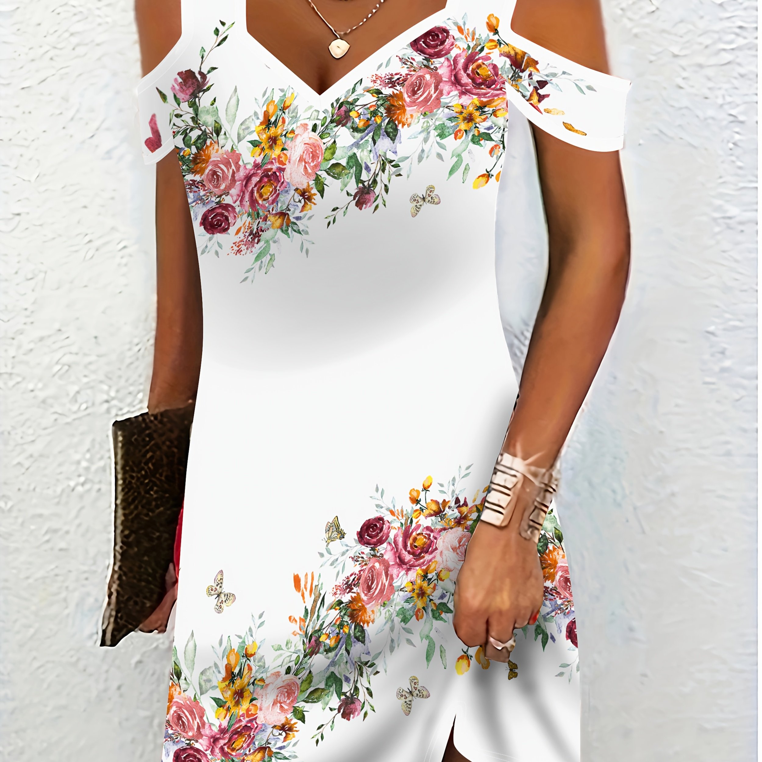E-shop Elegantes Damen-Kleid mit Kurzarm Blumendruck, modische trendige Damenbekleidung