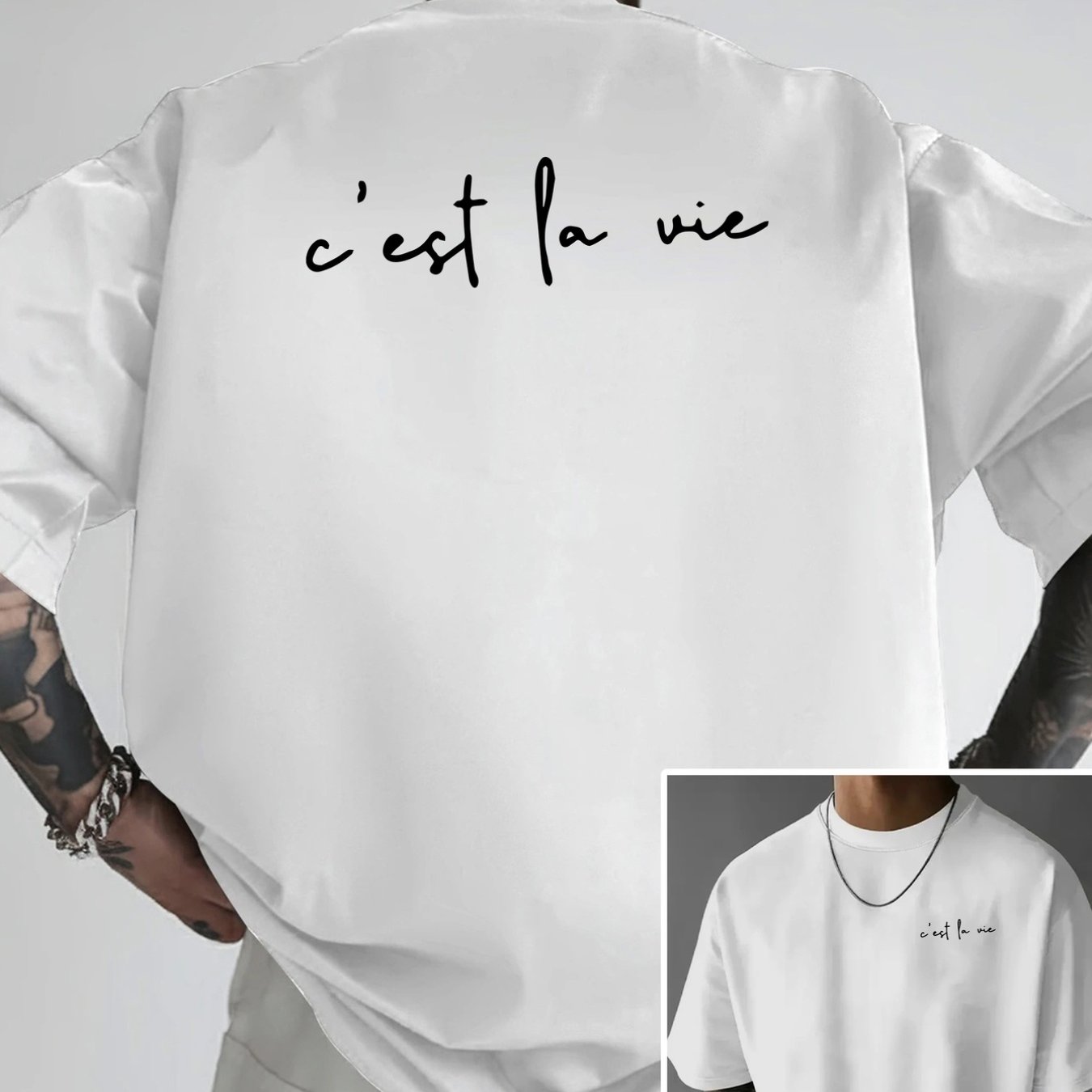 TEMU Men'-shoulder T-shirt, " A Play" Dual-sided Print Loose Fit Tee, Style Men's Apparel, 1pc Essential Front-back Print Fashion Short Sleeve For