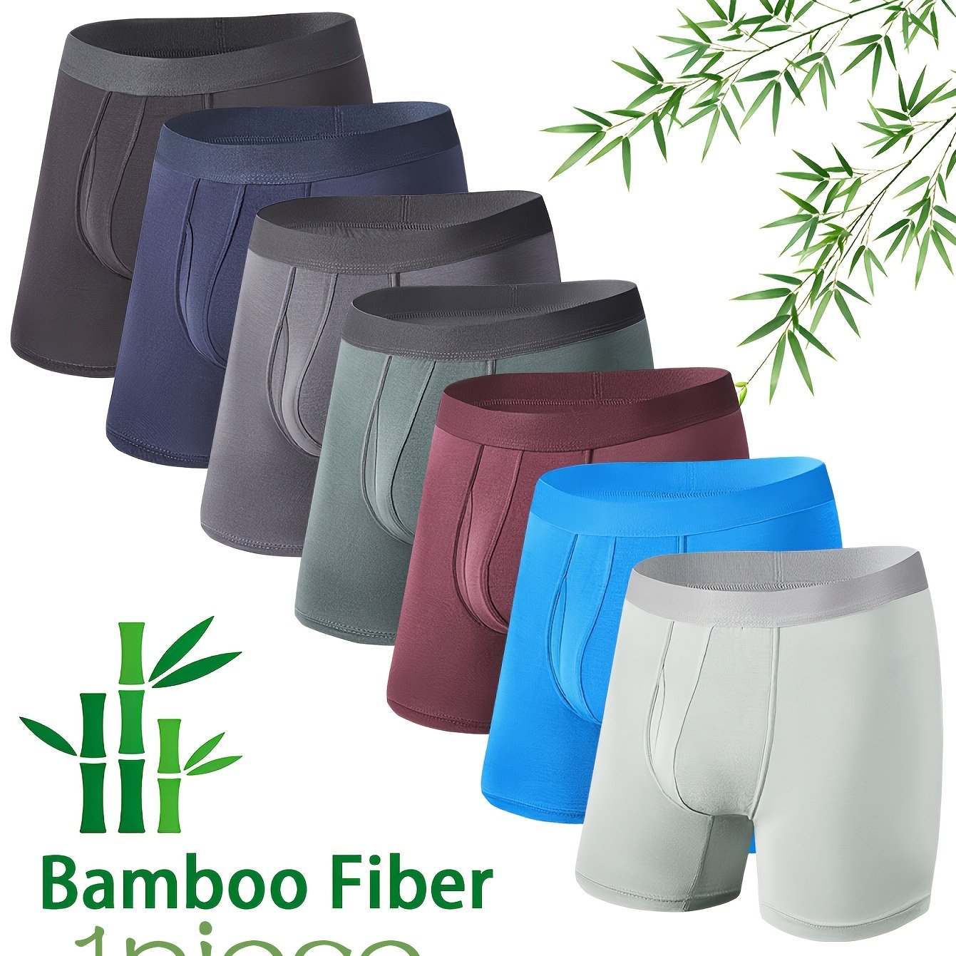 TEMU Multicolor Random Men's Extended Length Bamboo Fiber Boxers- Mid-rise, Sports Breathable Underwear. -friendly, Moisture-absorbing, Quick-drying,