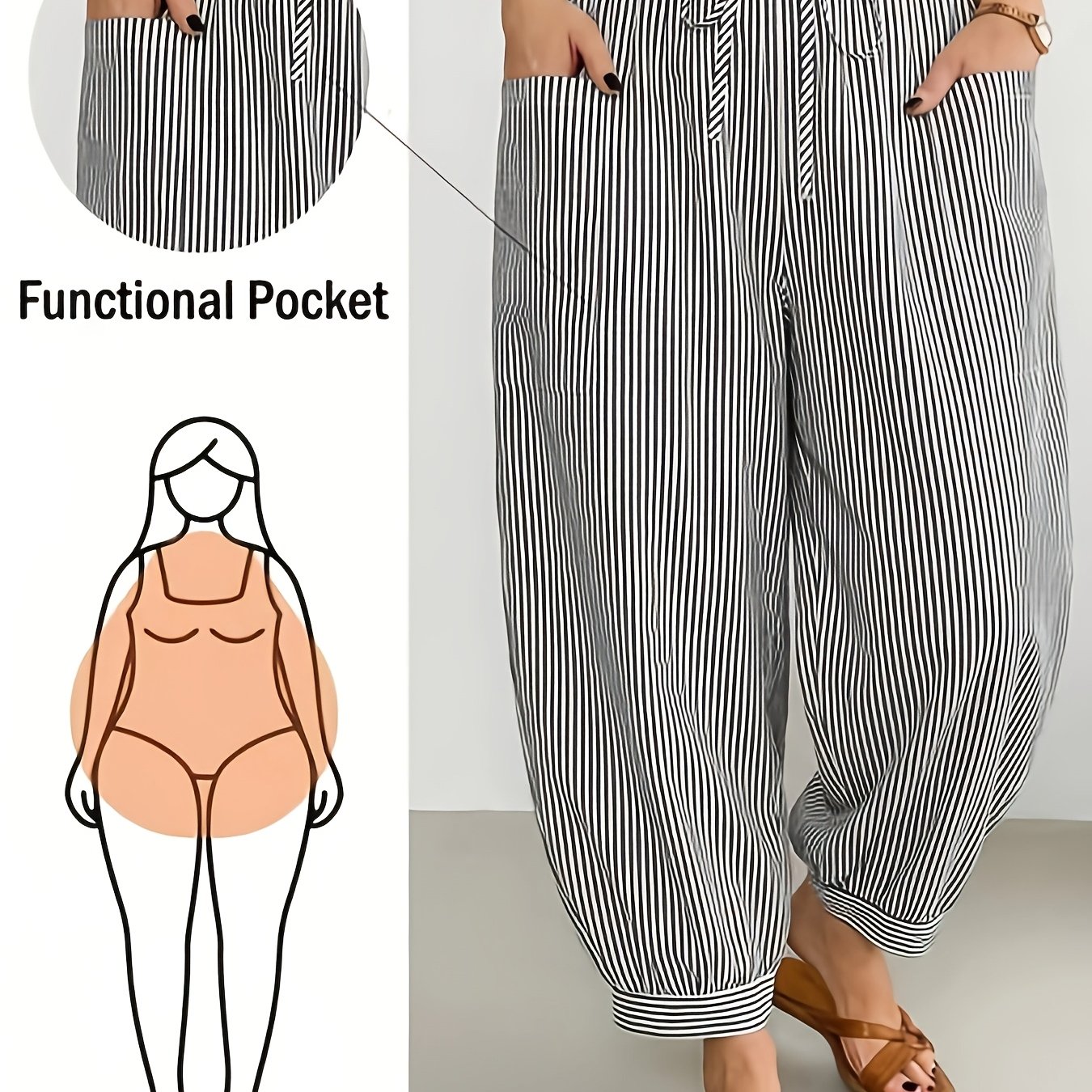 TEMU Plus Size, Shapeblank Plus Size Women's Spring/summer Fashion Casual Loose-fit Comfortable Everyday Versatile Elastic Waistband Pocket Harem