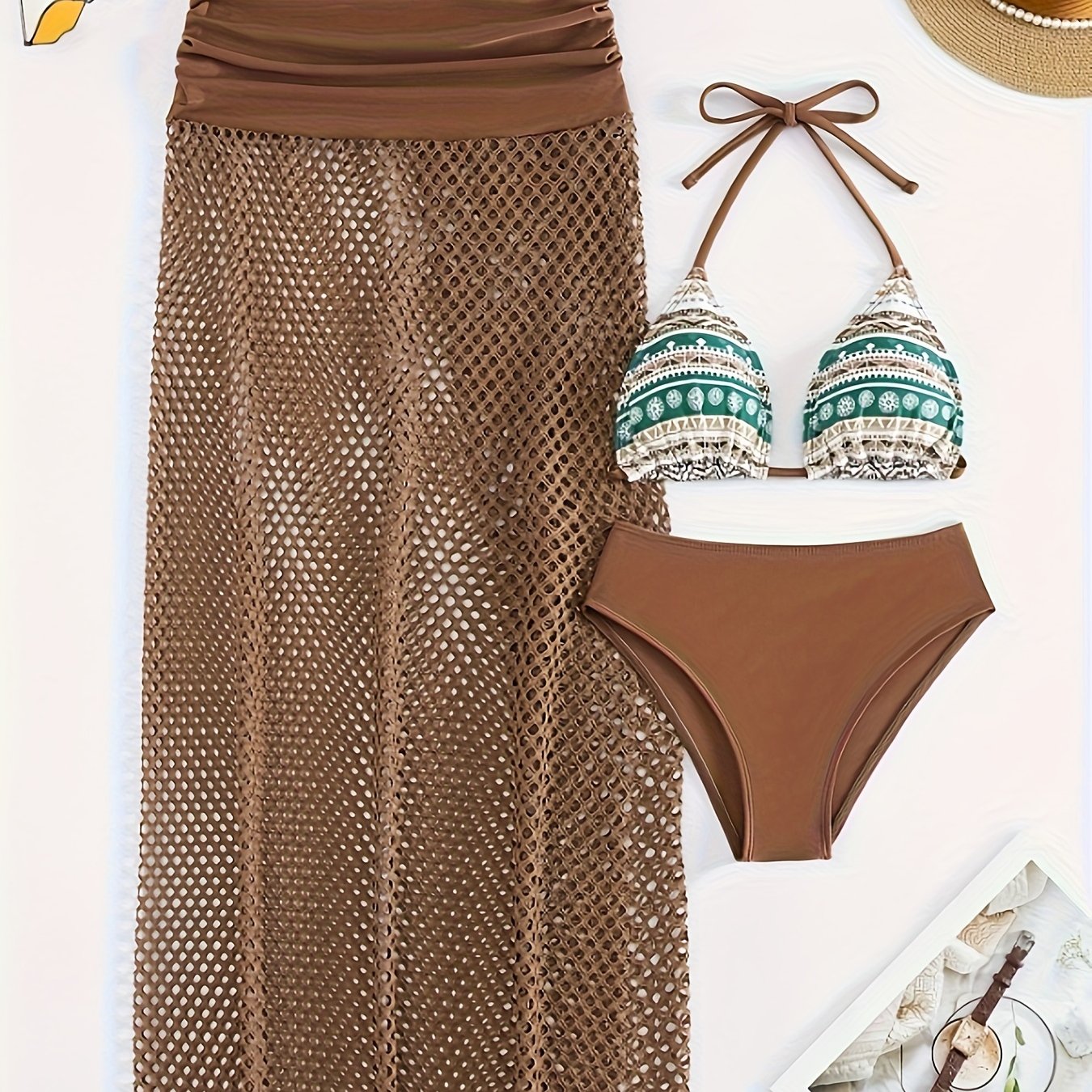 TEMU Elegant Hollow-out Three-piece Bikini Set