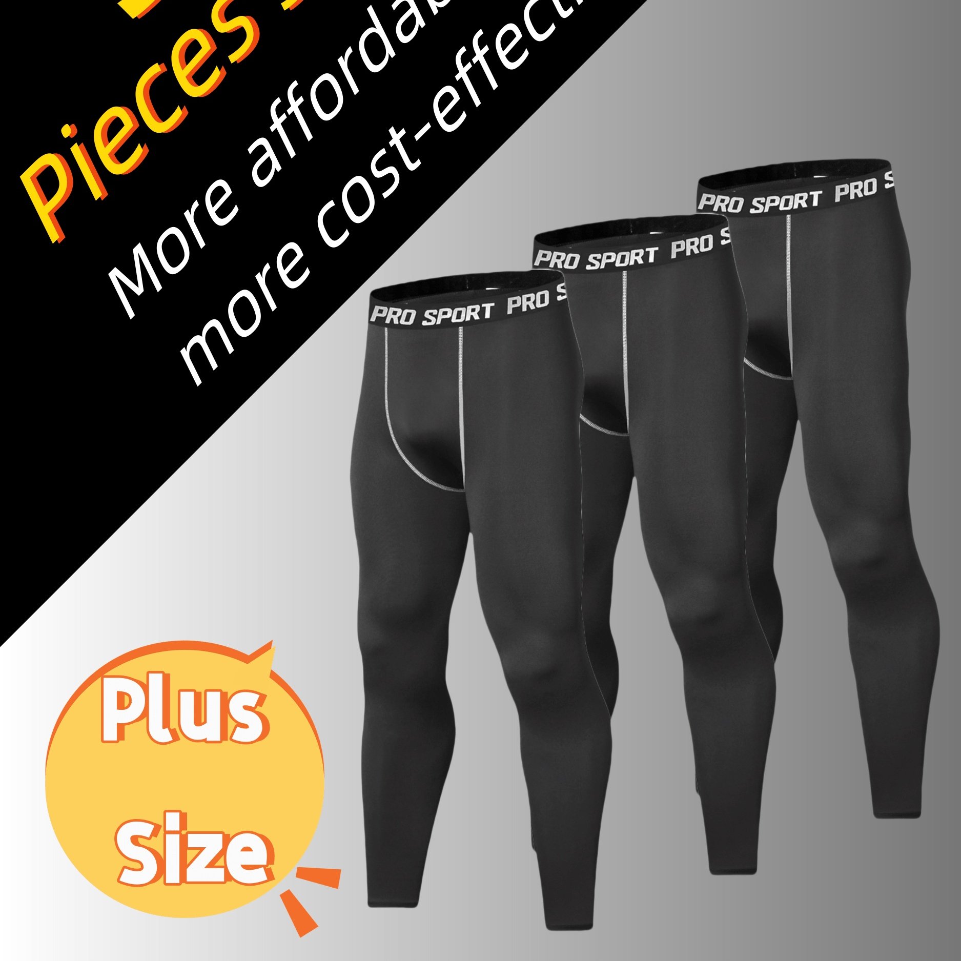 TEMU 3pcs, Plus Size Men's Tight Pants For Quick Drying, Breathable Sports Compression Pants And Leggings, Suitable For Outdoor Running Training!,