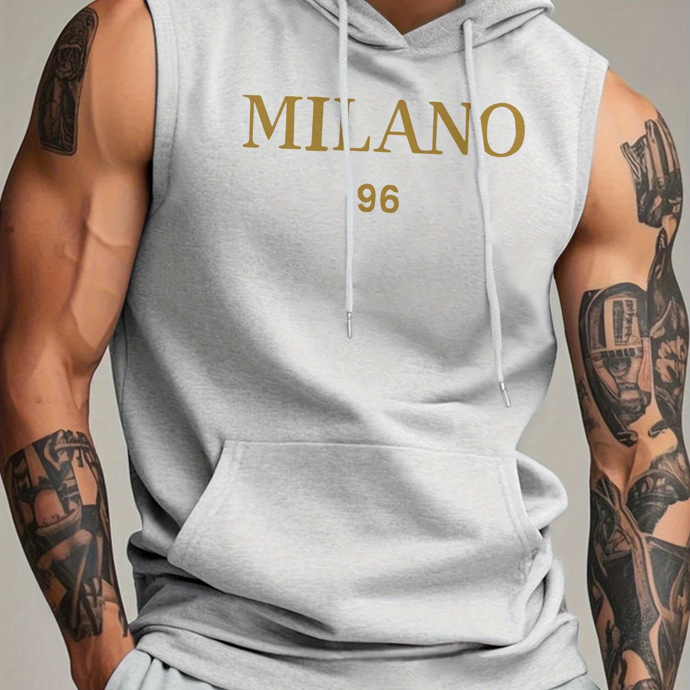 TEMU Men's Casual Hooded Vest, 96, Suitable For Summer Sports, Gym Training, And Outdoor Activities, Stylish Sleeveless Hooded Tank Top