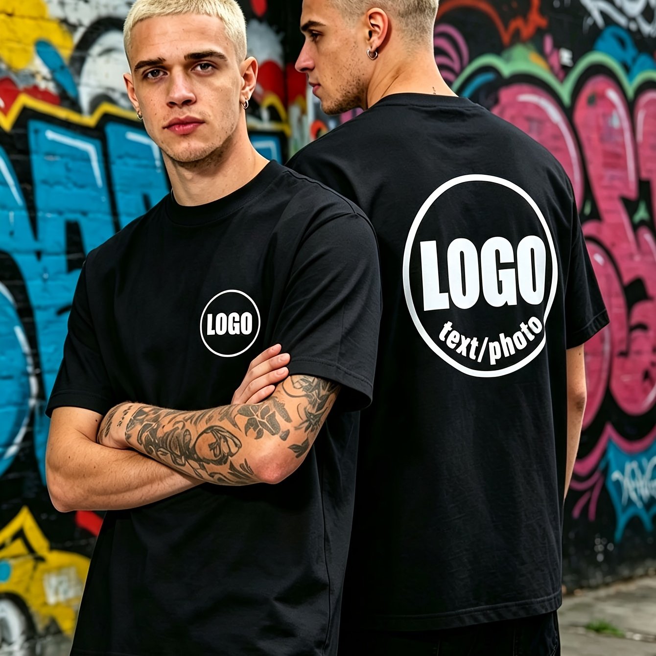 TEMU T-shirt personalizzata con logo stampato su fronte e retro, unisex, streetwear, corta, oversize, casual, con testo personalizzato e foto, per ,