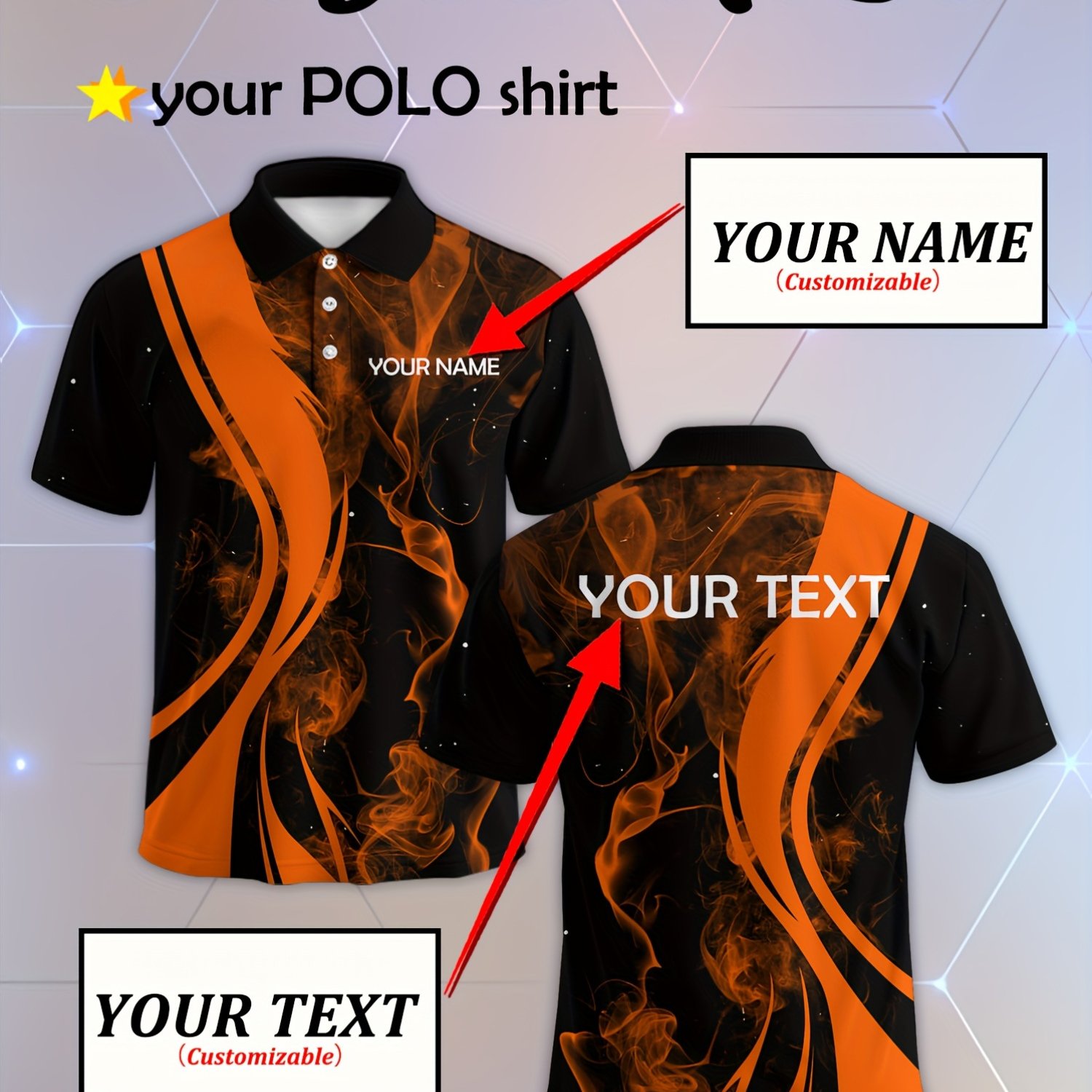 TEMU Customizable Shirts - Casual Sports Shirts With Personalized Names/text, Featuring Print Design, Collar, Short Sleeves For Summer, Made Of