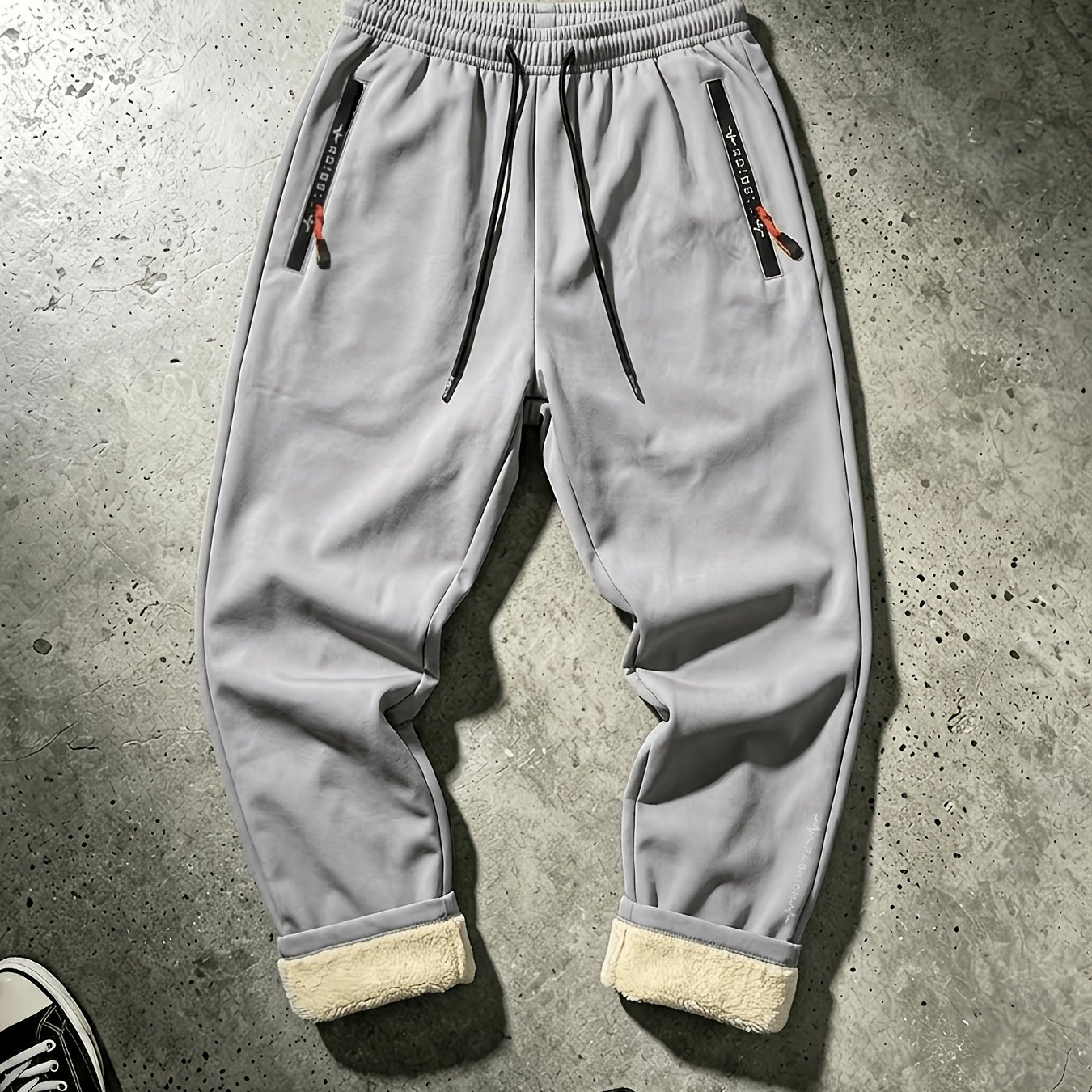 TEMU Pantalon pour Homme Haute Qualité | Automne Hiver Homme Étiquette Dorée Doublure Polaire Design Tendance, Pantalon Décontracté d'Extérieur à