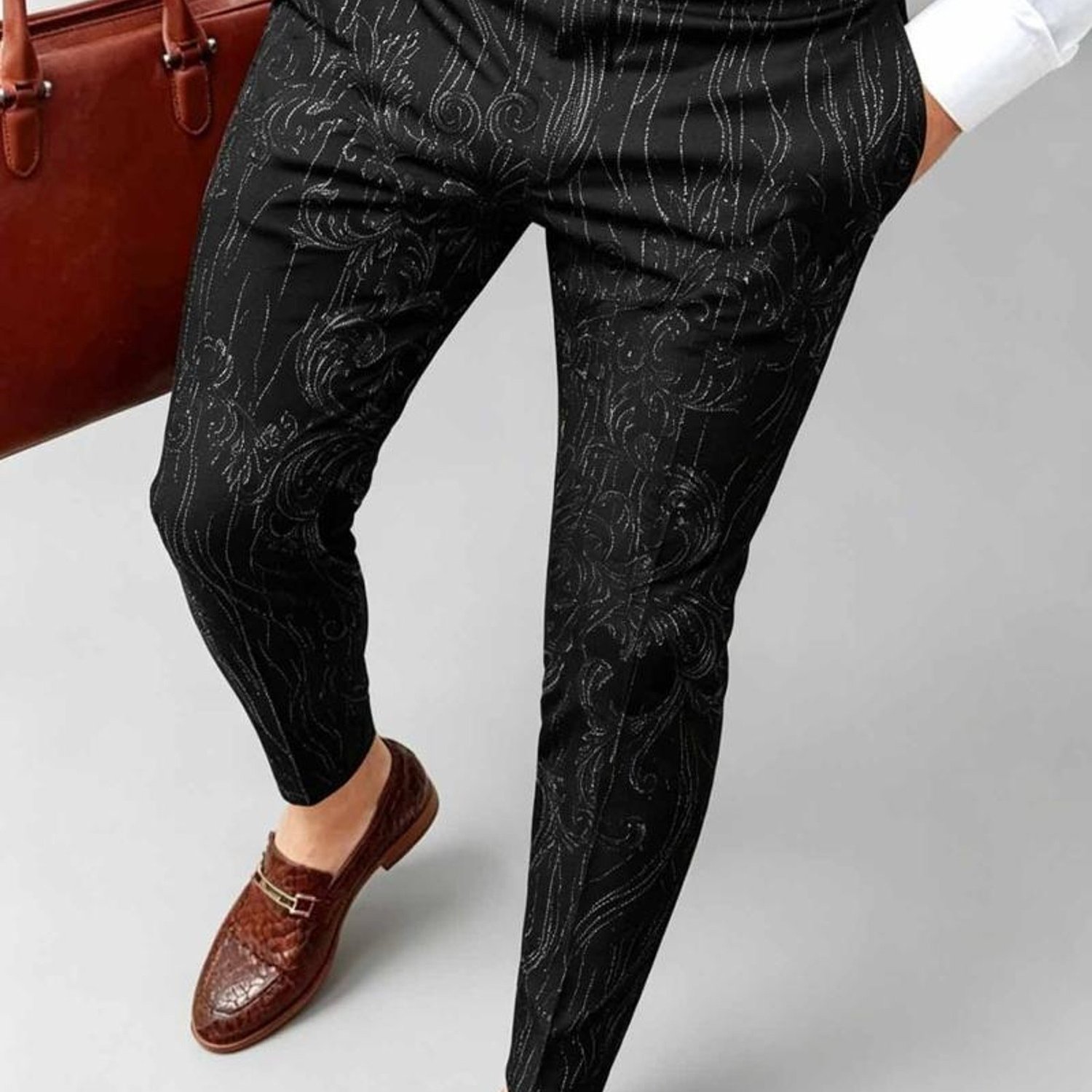 Image of Men's Dress Pants, Mixed Color, Multiple Specifications , Intricate Silver Pattern, Formal Business Occasions, Stylish & Comfortable, Suitable For Office & Formal Events