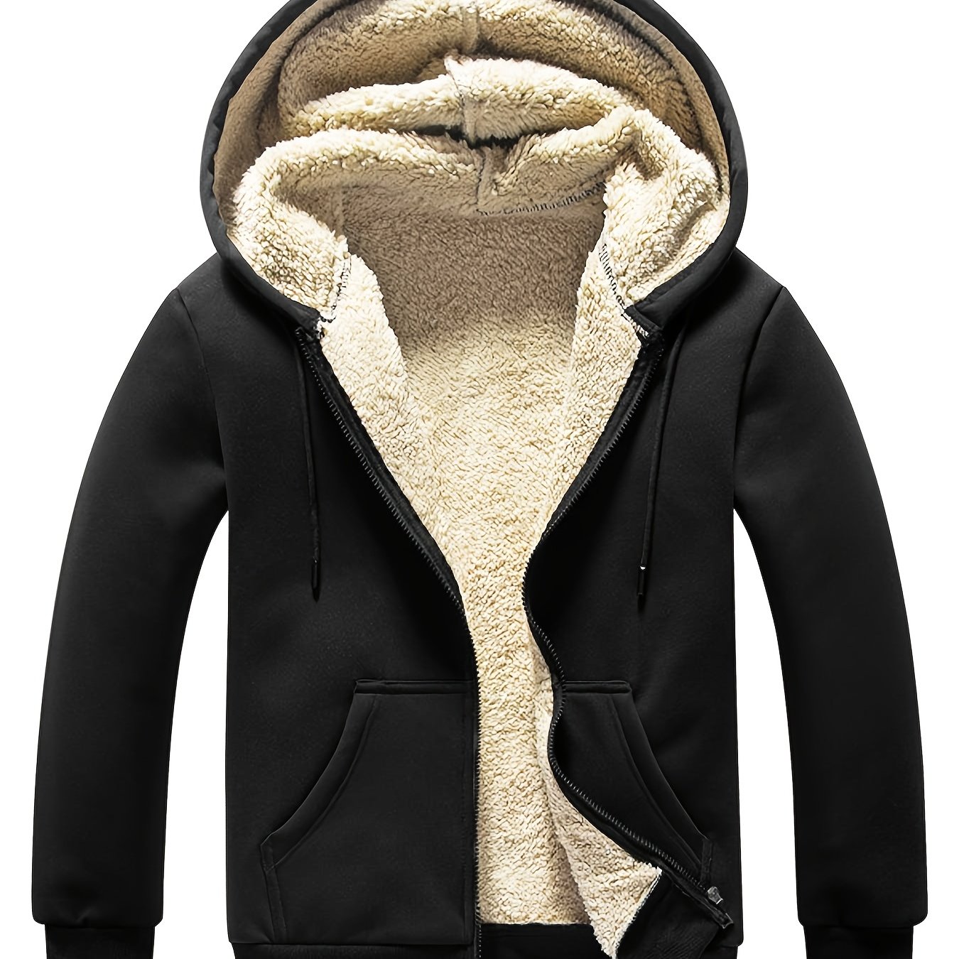 TEMU Fleece-lined Thick Warm Inner Top With Hood Men's Fleece-lined Thick Jacket Fashion Fleece-lined Gray Hooded Sweatshirt Winter Trendy Warm