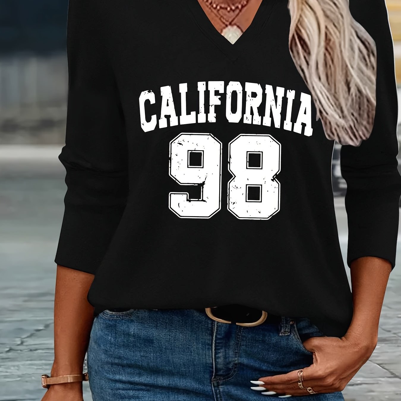 TEMU California Printed Spring And Summer Fashion Easy Women's Casual V-neck Three-quarter Sleeve T-shirt 79-a41-52827