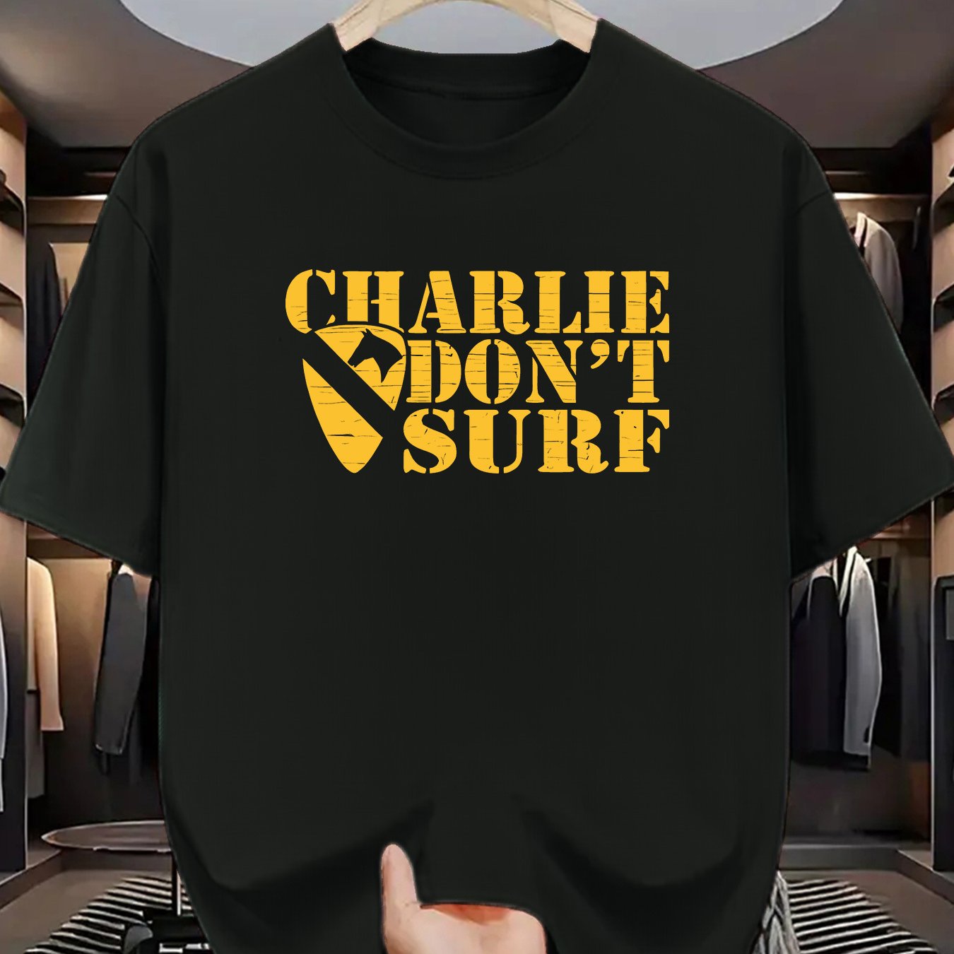 TEMU Don't Surf" Men's Graphic T-shirt - Casual Crew Neck, Short Sleeve, Summer Style, Young Adults & Sports Enthusiasts, Summer Casual Wear | Print