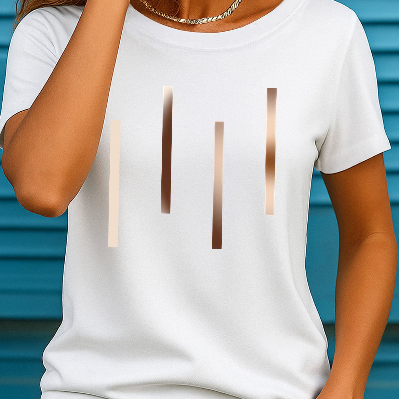 TEMU Soft Breathable New Four-bar Print T-shirt - Women's Summer Casual Round Neck Short Sleeve Tee, Ii 897