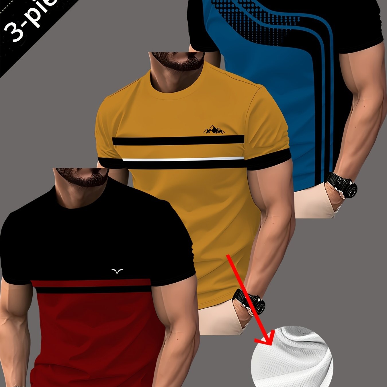 TEMU 3pcs Plus Size Men's T-shirts, Men's Fashion Short Sleeve Summer Crew Neck Pullover Tops, Versatile For Daily Wear, Casual And Comfortable,