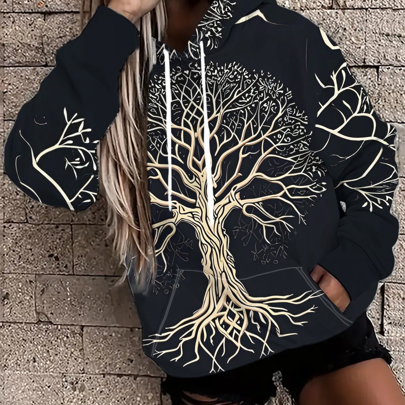TEMU Women's Hooded Sweatshirt With Of , Long Sleeves, Drawstring, Loose Fit,, Polyester Fiber, Casual Top, New Autumn Style, Versatile And