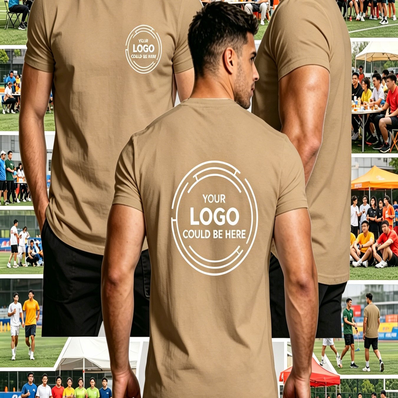 TEMU T-shirt Homme Séchage Rapide Léger Respirant avec Motif Géométrique, Col Rond Vêtement de Travail Toutes , T-shirt Business Casual avec Logo