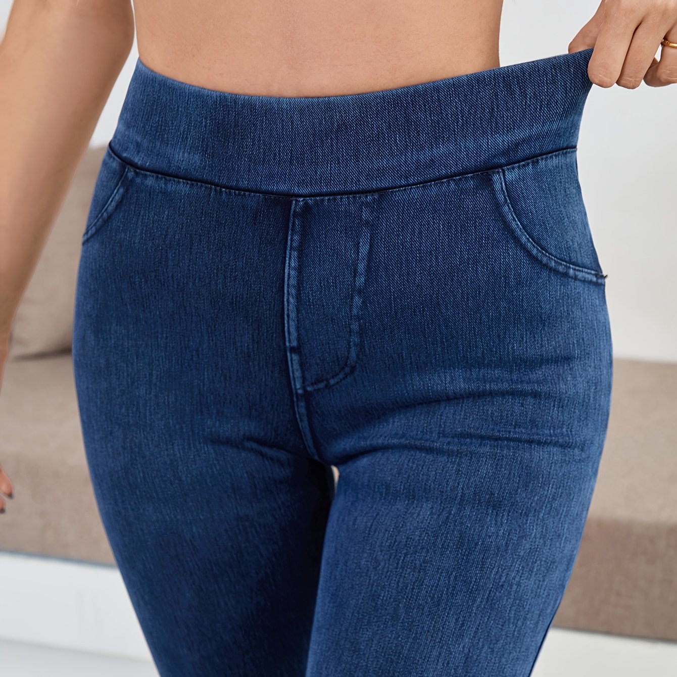 Image of Women's High-waist Elastic Soft Ankle Pants With Pockets, Skinny Fit Casual Wear