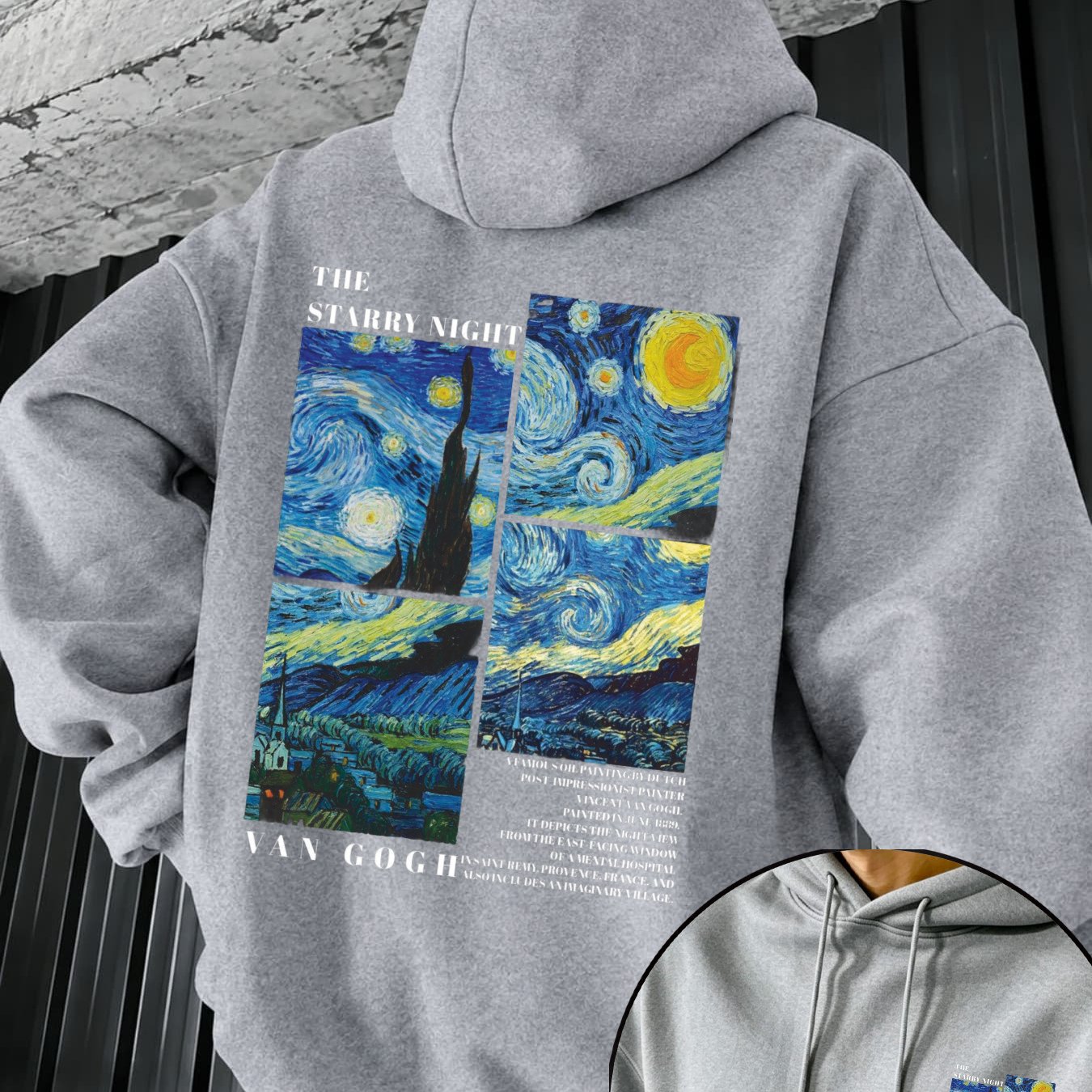 Image of Winter Hoodie Men's Van Gogh Starry Night Art Print Oversized Pullover Warm Style Loose Fit