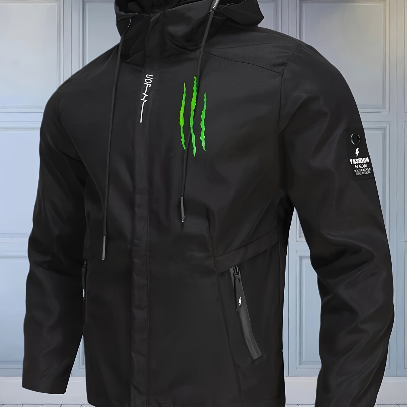 TEMU Men' Paw Print Hooded Jacket, Full Zip Closure, Windproof High Quality, Full Zip Front, Adjustable Hood And Drawstring, Multi-, Men's Jacket,