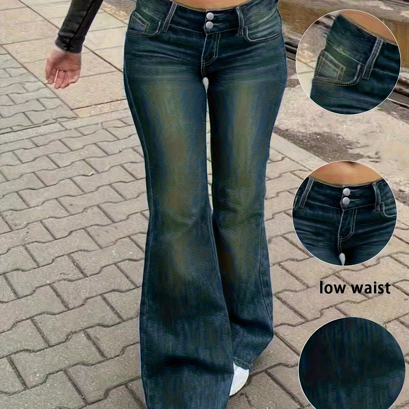Image of Casual Fashion Everyday Retro High-stretch Women's Low-waist Flare Jeans