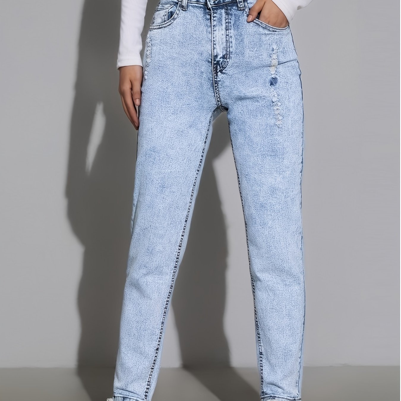 Image of Easy And Casual Women's Jeans, Multi- Light Blue Stretch Skinny Pants, Elastic Denim Fabric That Machine Washed, Suitable For , Fashionable, Versatile, And Form-fitting Women's Denim Trousers