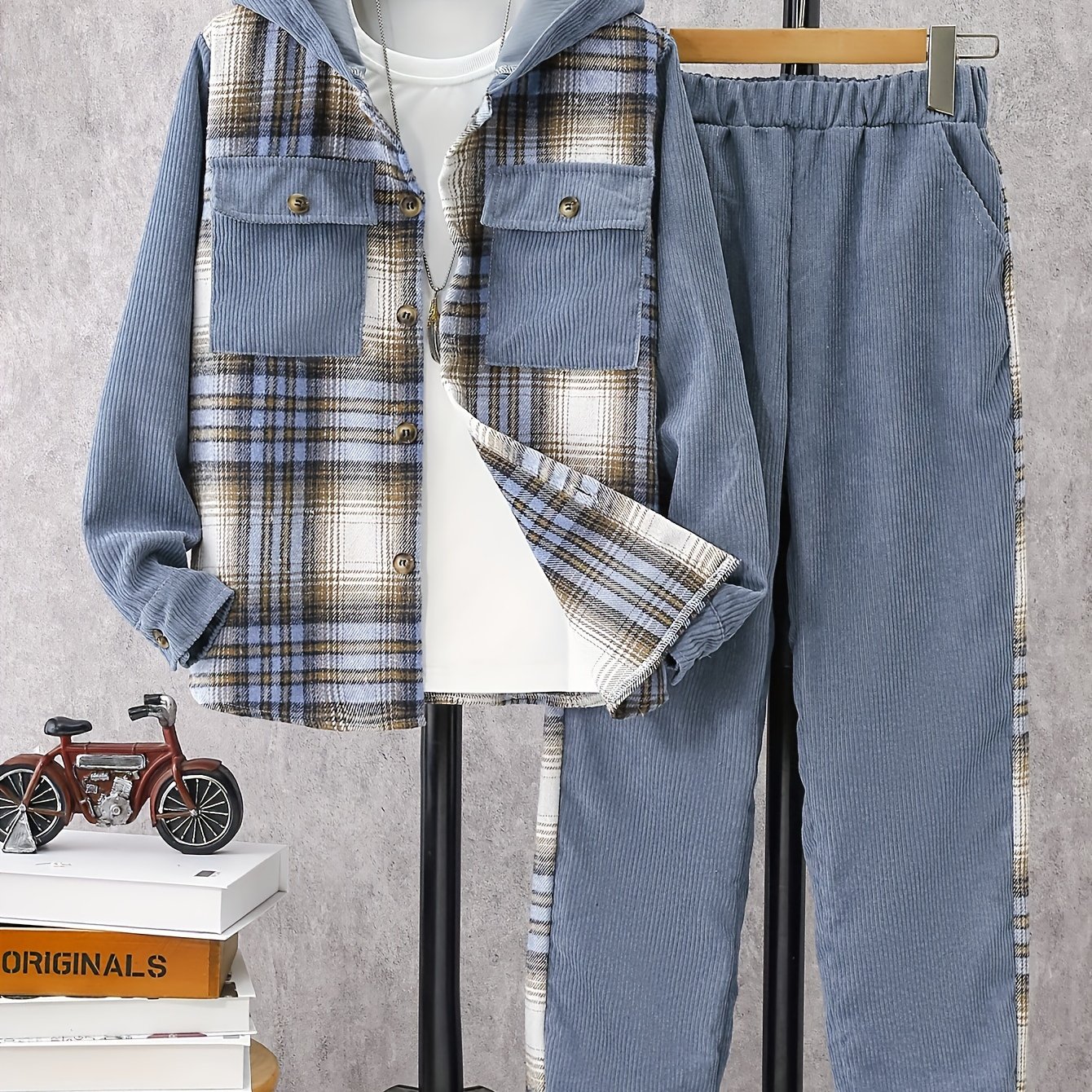 Corduroy Brushed Hooded Set, For Outdoor