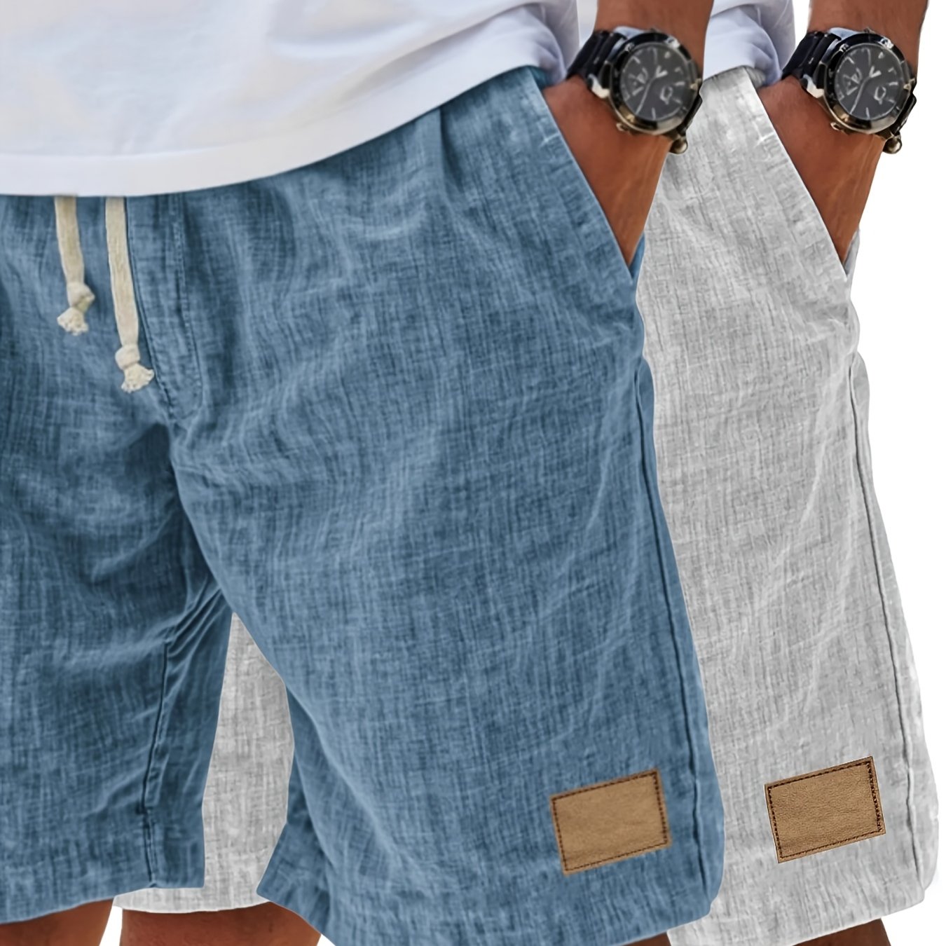 TEMU 2er-Set 2026 Neue Herren Retro-Freizeitshorts aus atmungsaktivem Leinen in lockerer Passform – Stilvolle Freizeitshorts