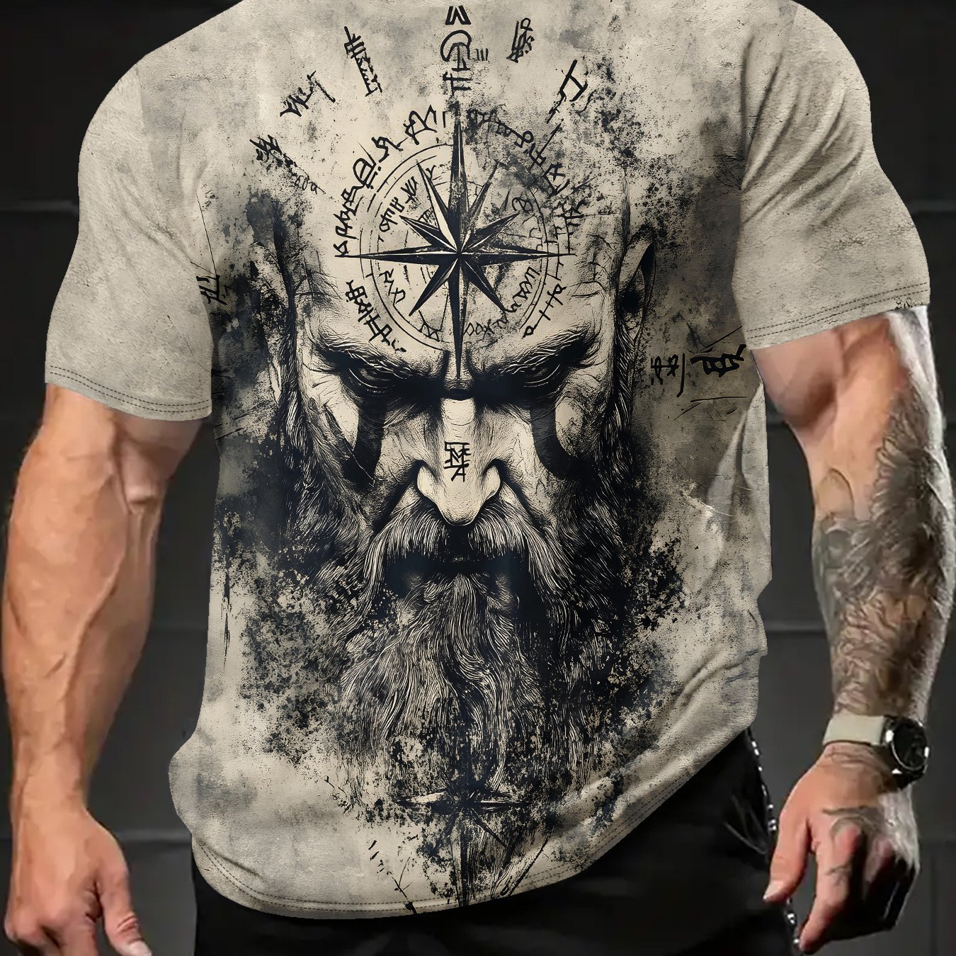 TEMU Summer Men's Fashion Drifting Old Man Print Pattern T-shirt, Suitable For All-match Outdoor Casual Sports Short Sleeve Top Daily Gathering Party