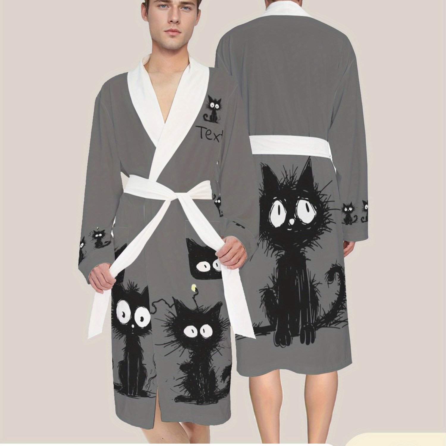 TEMU [Personalización] Bata, Pijama, Camisón, Pijama de Pareja Personalizado, Bata de Larga Personalizada, con Bolsillos, Kimono para Adulto,