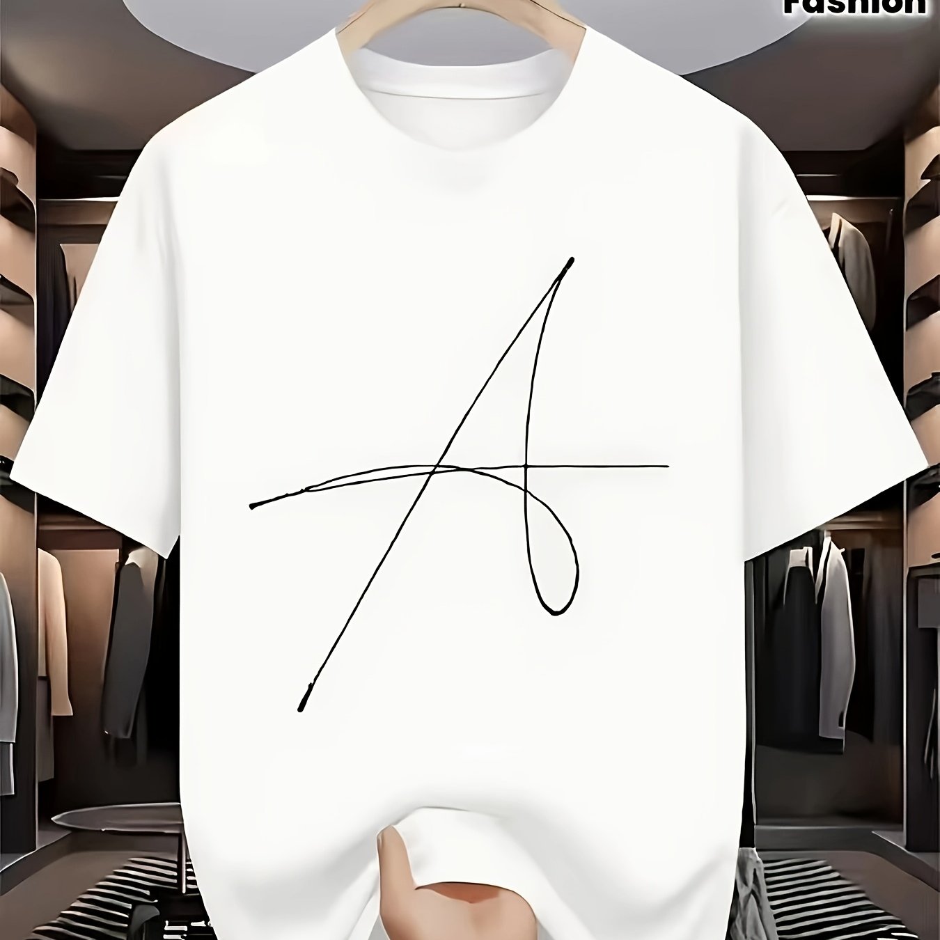 TEMU Simple Letter A T-shirt, Loose Neck Short Sleeve, Unisex Casual Top, Breathable And Skin-friendly, Versatile Basic For Daily Commuting And