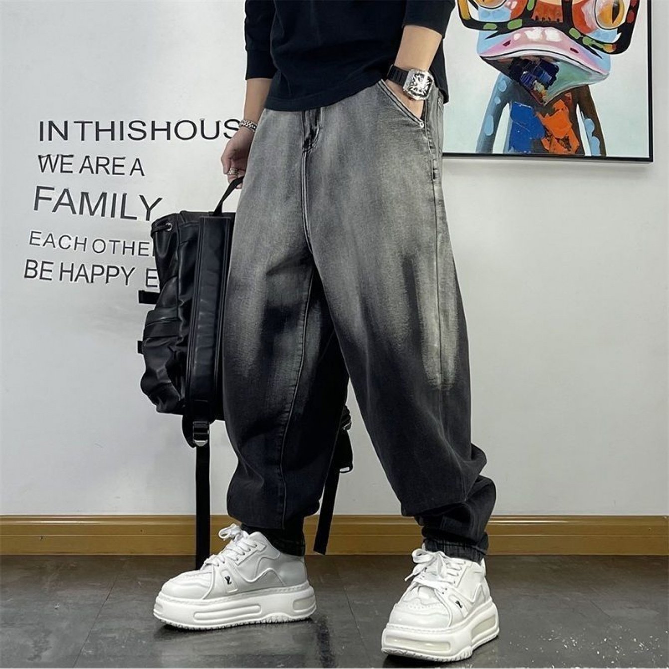 TEMU Men's Plus-size Denim Gradient Casual Wear, Graphic Pants, Graphic Sweatpants, Mens Sweatpants, Pants For Men, Sweatpants Men, Sweats, Graphic