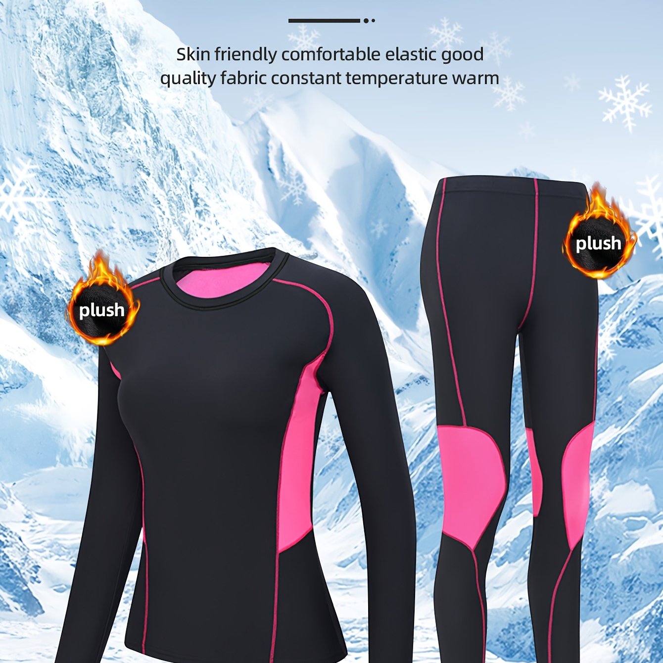 Image of Women's 2pcs Winter Sportswear Pants Outdoor Sports Riding Casual Warm Compression Underwear Leggings Set