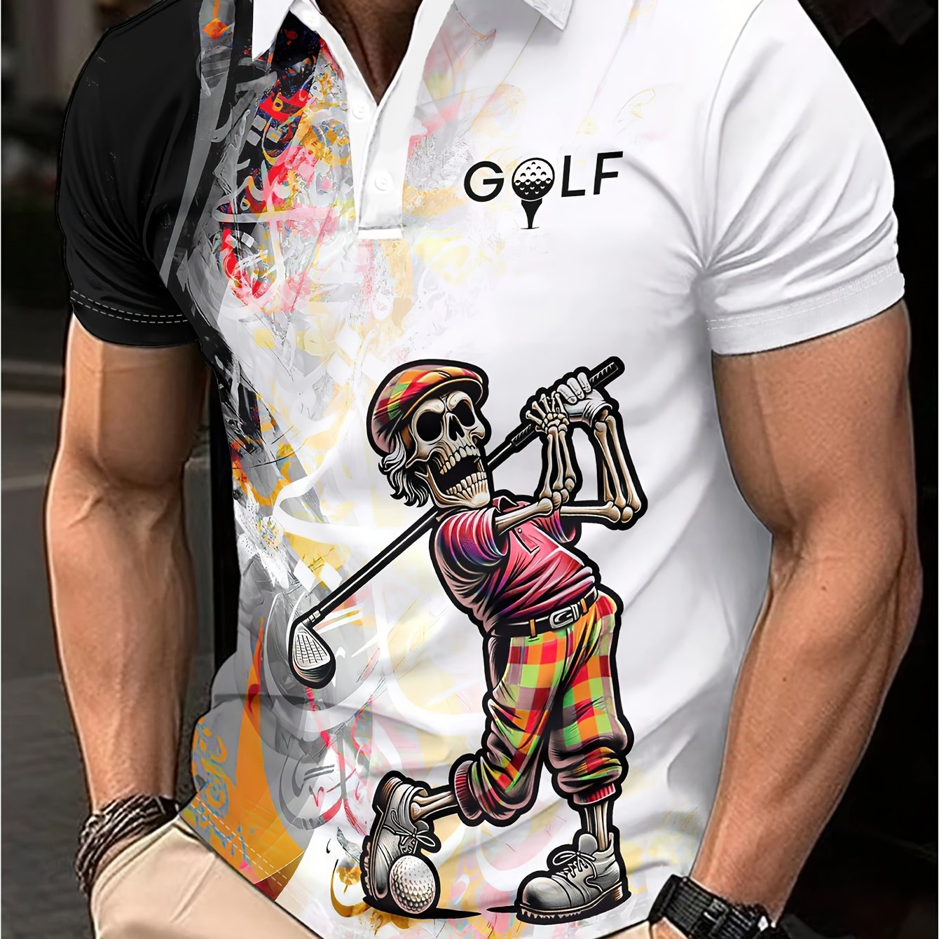 TEMU Men's Shirt, Print Design - Non-textured, Summer/autumn Men's Short-sleeve Sporty Printed Top, Suitable For Daily Casual And Sports Wear,