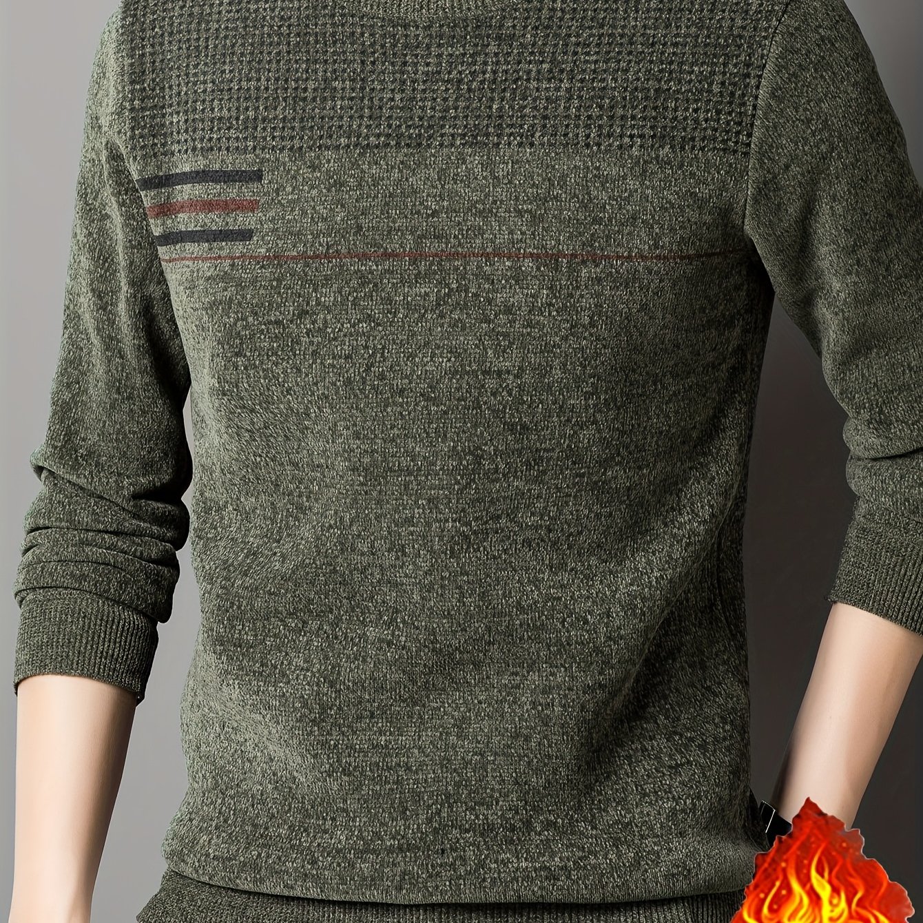 TEMU New Autumn/winter Men's Long-sleeve Crewneck Sweater, Designer Horizontal Stripe Thickened -chenille, Soft, Warm, Skin-friendly, Stylish Casual