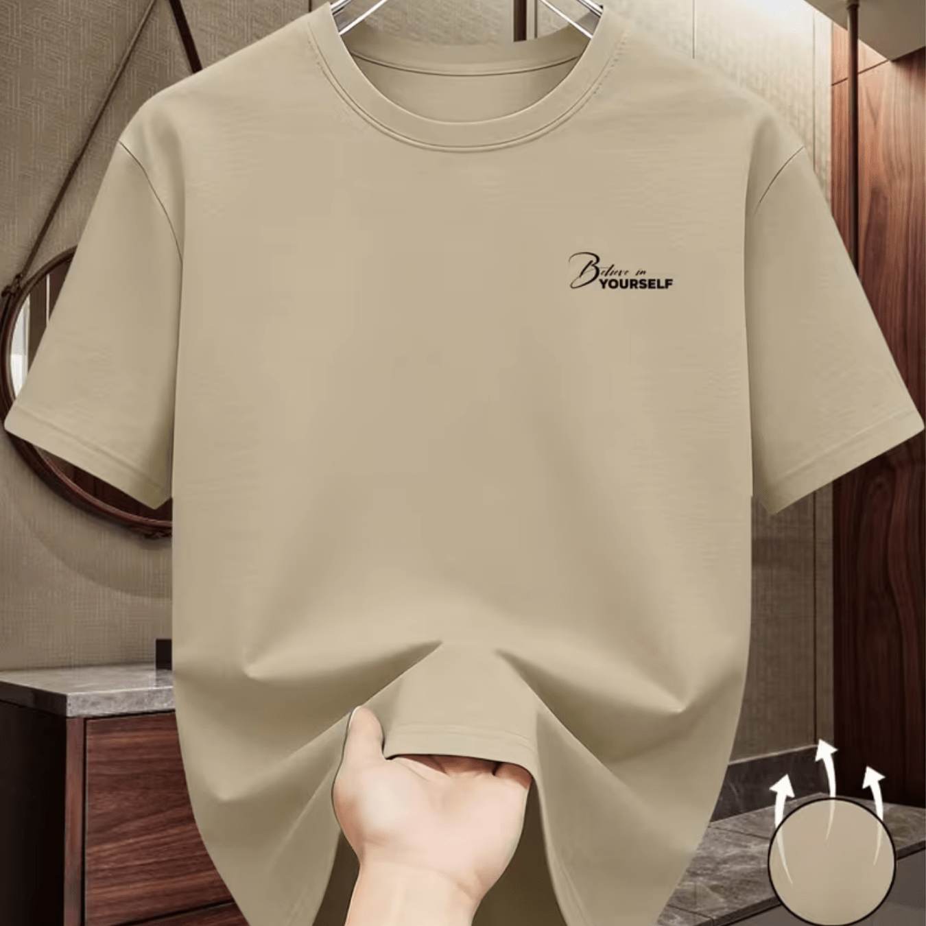 TEMU Men's Believe In Yourself Graphic T-shirt - Minimalist Style, Soft And Breathable, , Round Neck, Casual Fashion Tee, Casual Attire T-shirt