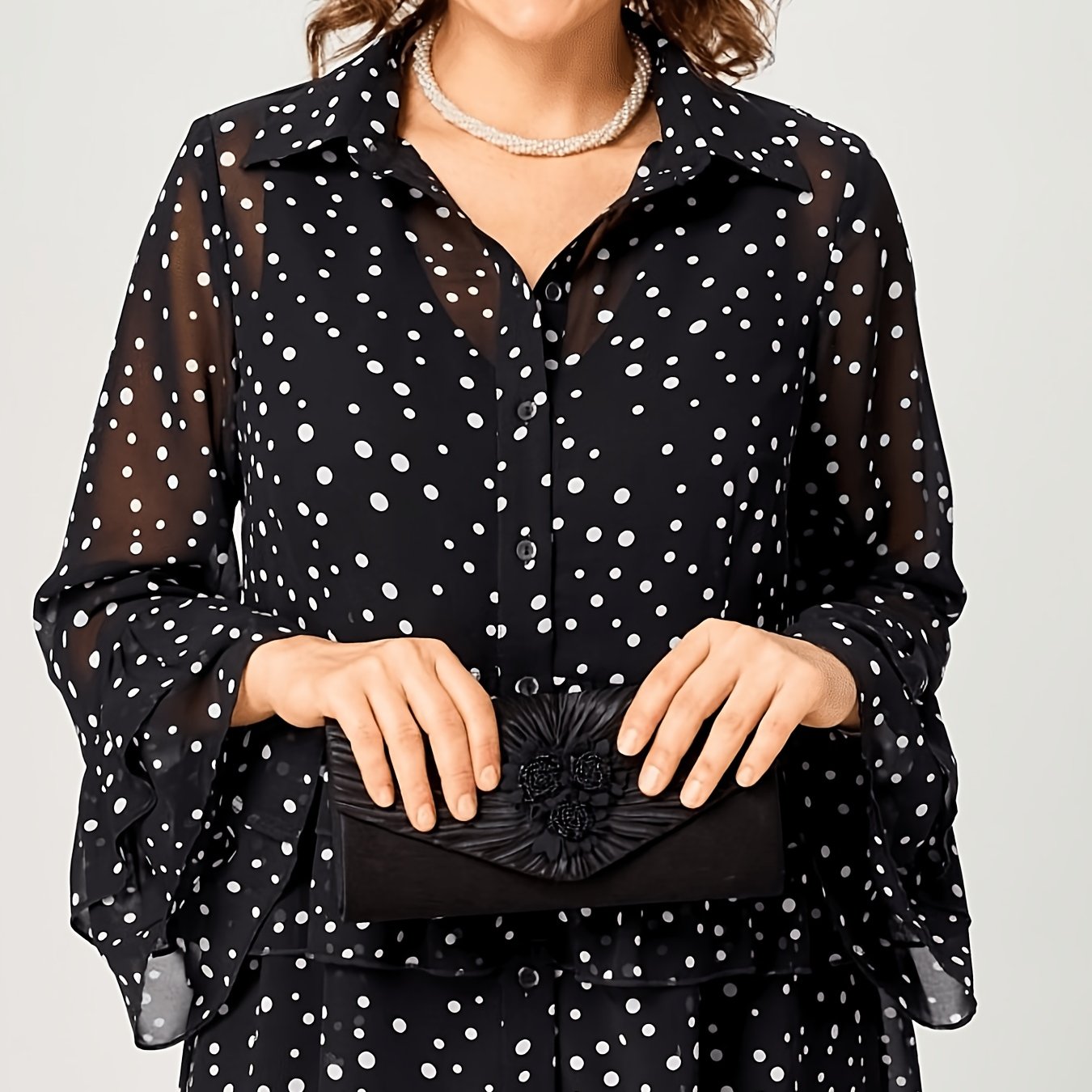 TEMU Plus Size, Women's Fashion Irregular Polka Dot Ruffle Blouse []