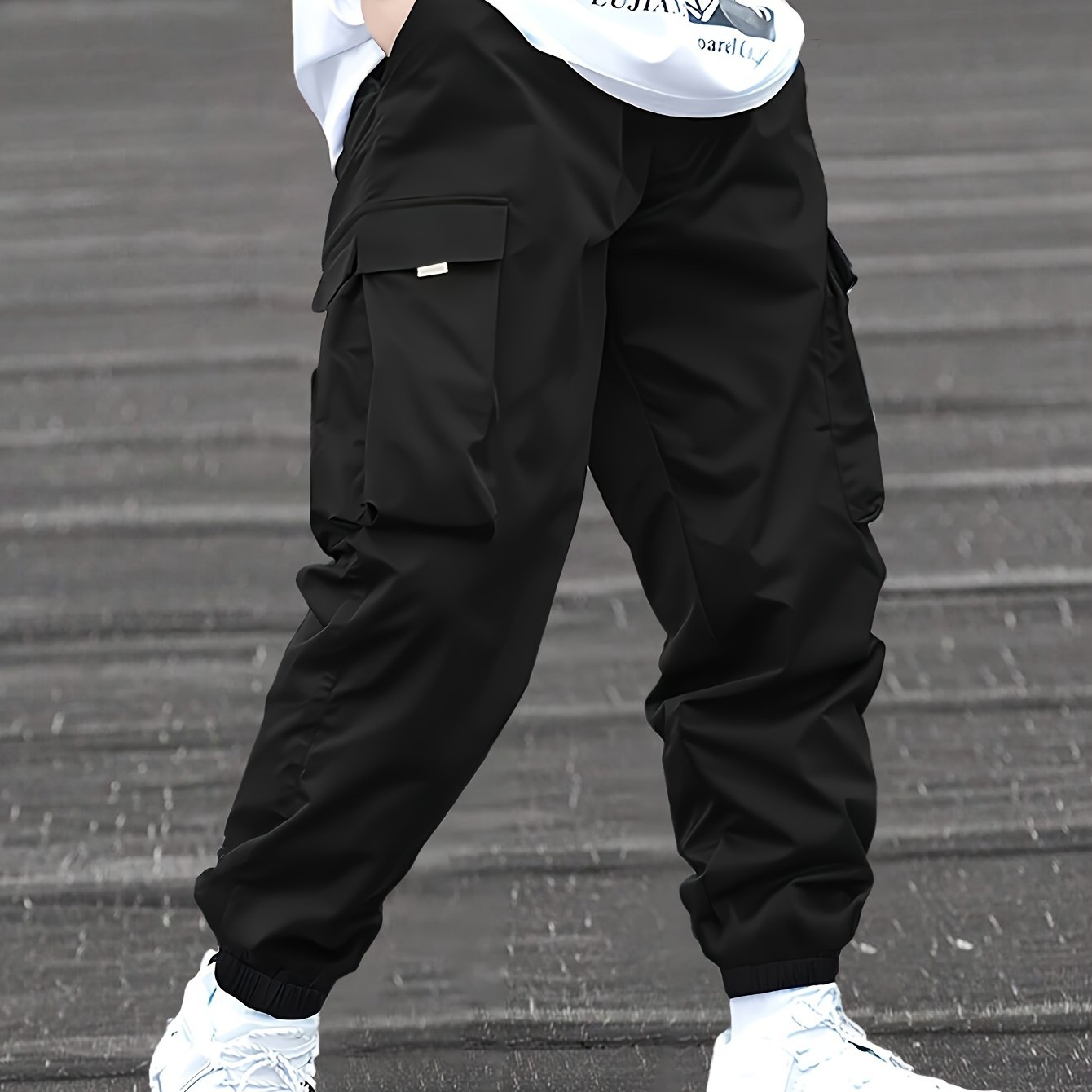 Image of Boys' Cargo Pants, Elastic Waist, Polyester Woven Non-stretch Casual Sports Beach Pants With Pocket For Outdoor Jogging