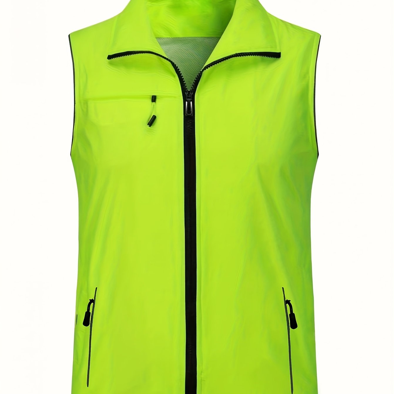 Men's Cycling Vest, Bright Jacket, Sleeveless Cargo Outerwear With Zipper Pockets For Commuting And Outdoor Activities