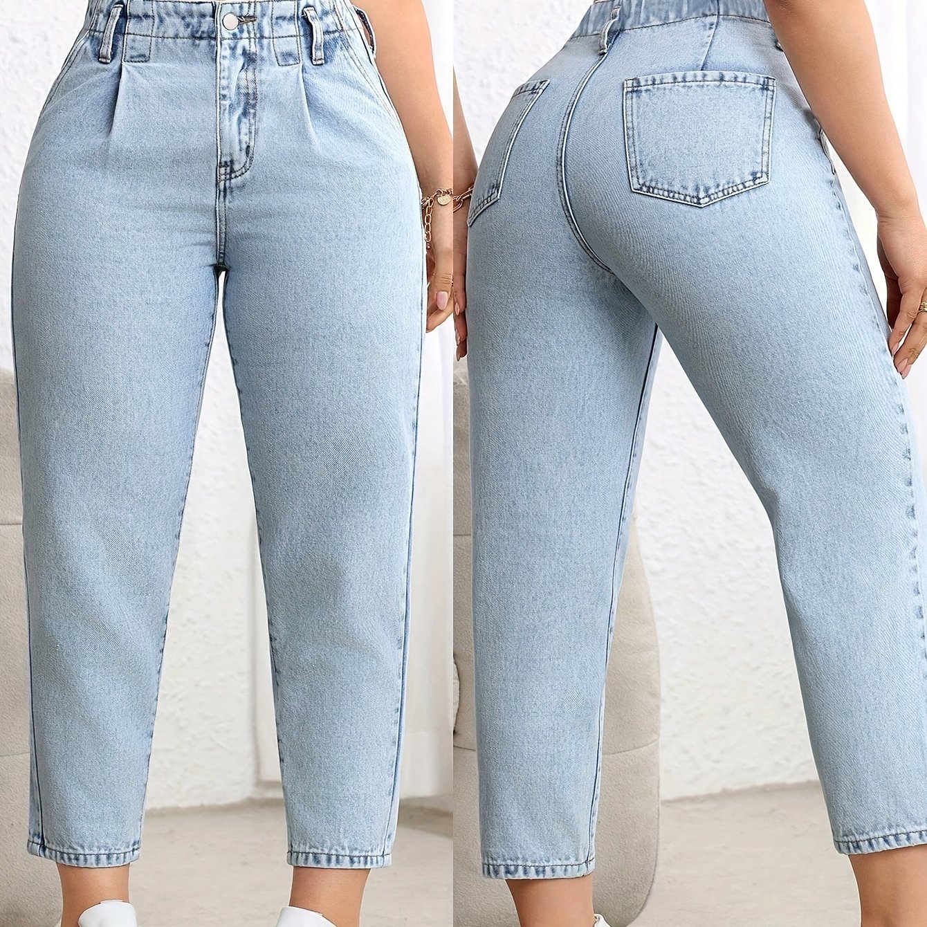 2026ss Washed Denim Women' Size Stretch Simple Straight-leg Jeans, Versatile , Fashionable Niche Design Suitable For