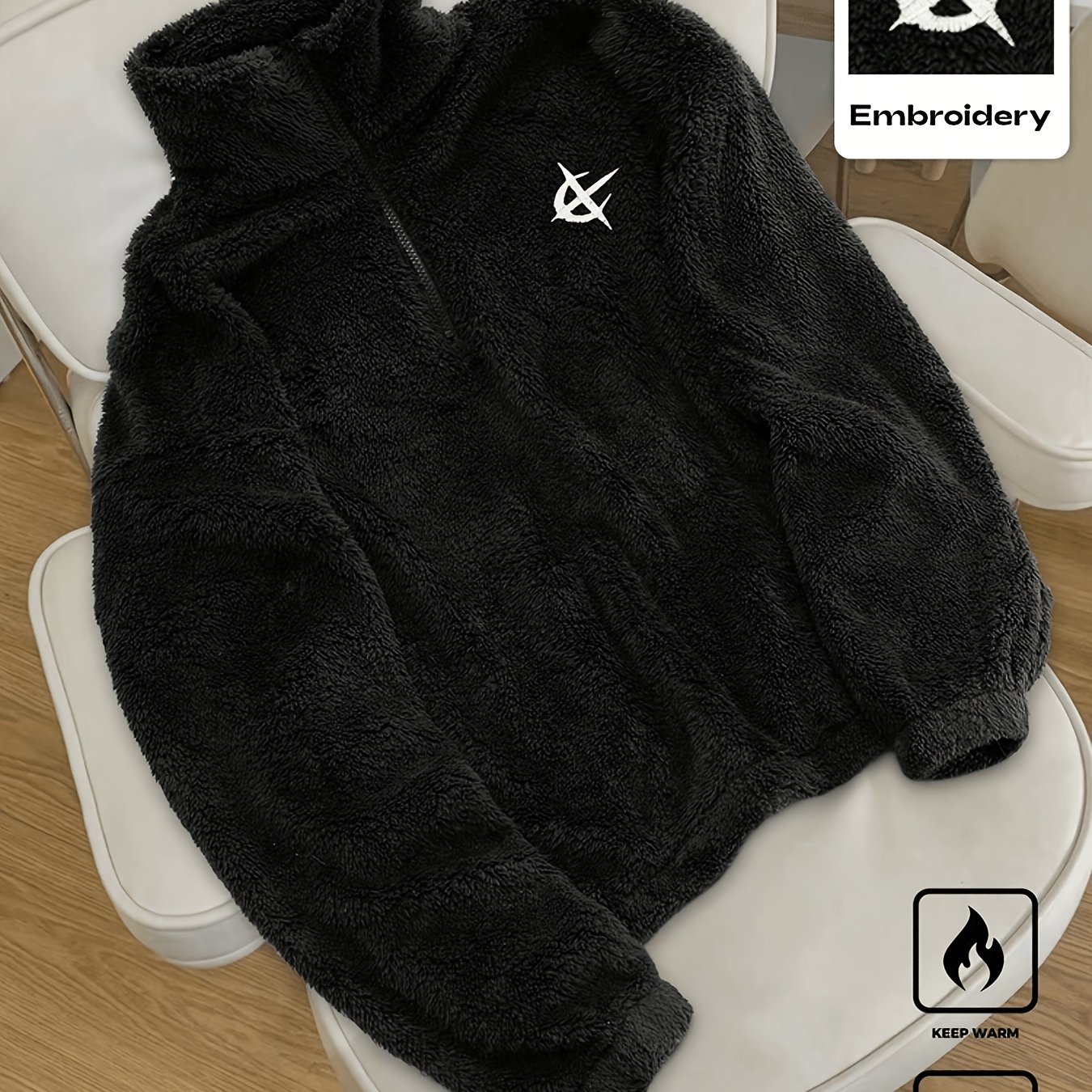 TEMU Sweatshirt pull à quart de zip pour homme, 1 pièce, foncé, automne, streetwear, motif brodé, vêtement d'hiver décontracté de sport et de pour