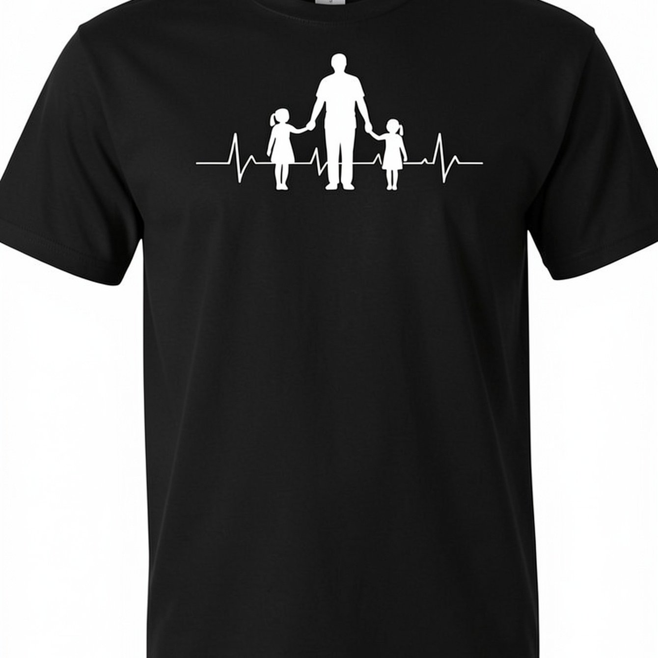Image of Father Of 2 Daughters Heartbeat Gift Dad Of Unisex T-shirt - Crew Neck - 100% - Comfortable And Soft Fabric - Casual Short-sleeved T-shirt, Men's T-shirts