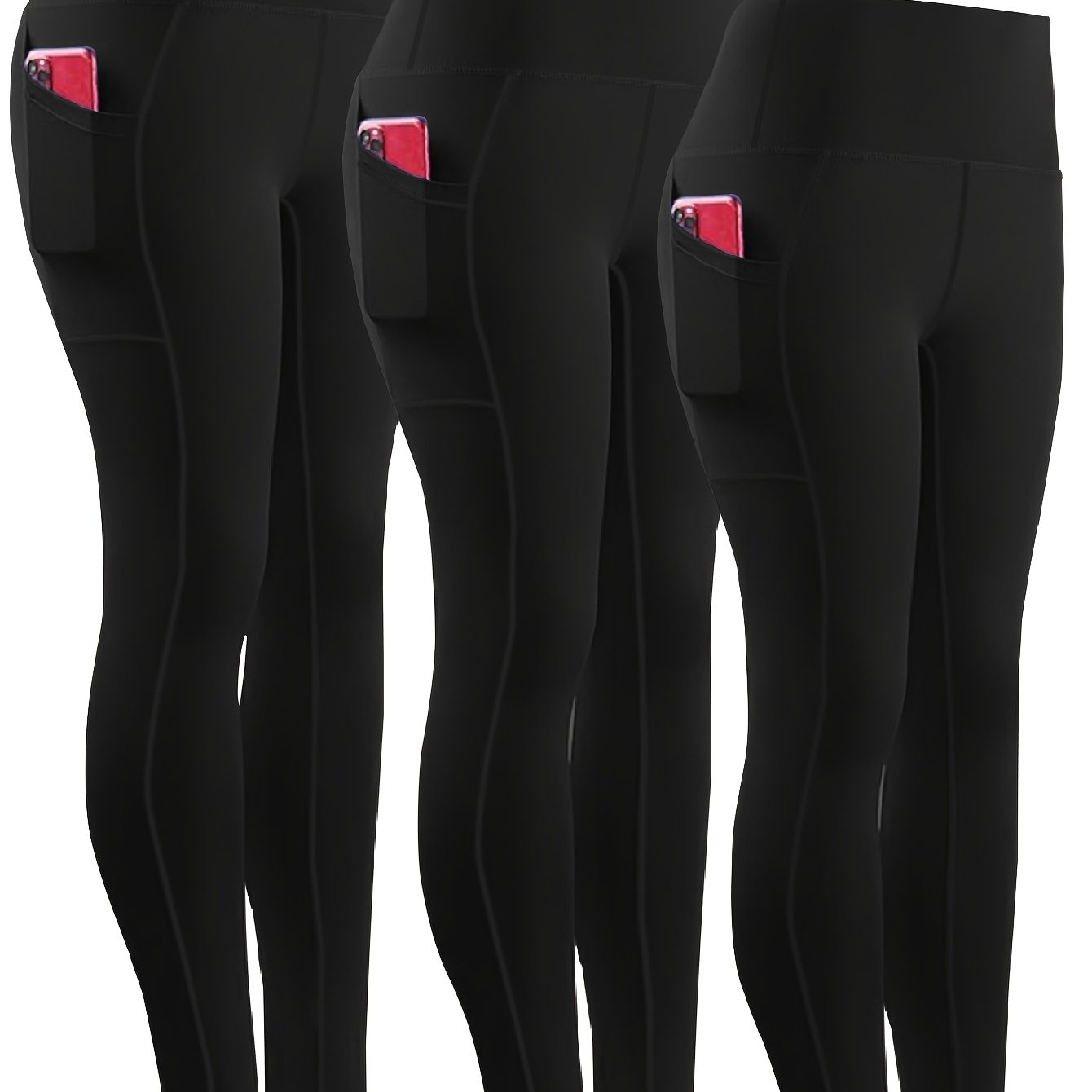 Image of Three-piece Set, Women's High-waisted Athletic Yoga Pants, Tight-fitting Quick-dry Compression Leggings, High-stretch Running Outerwear Long Pants/leggings