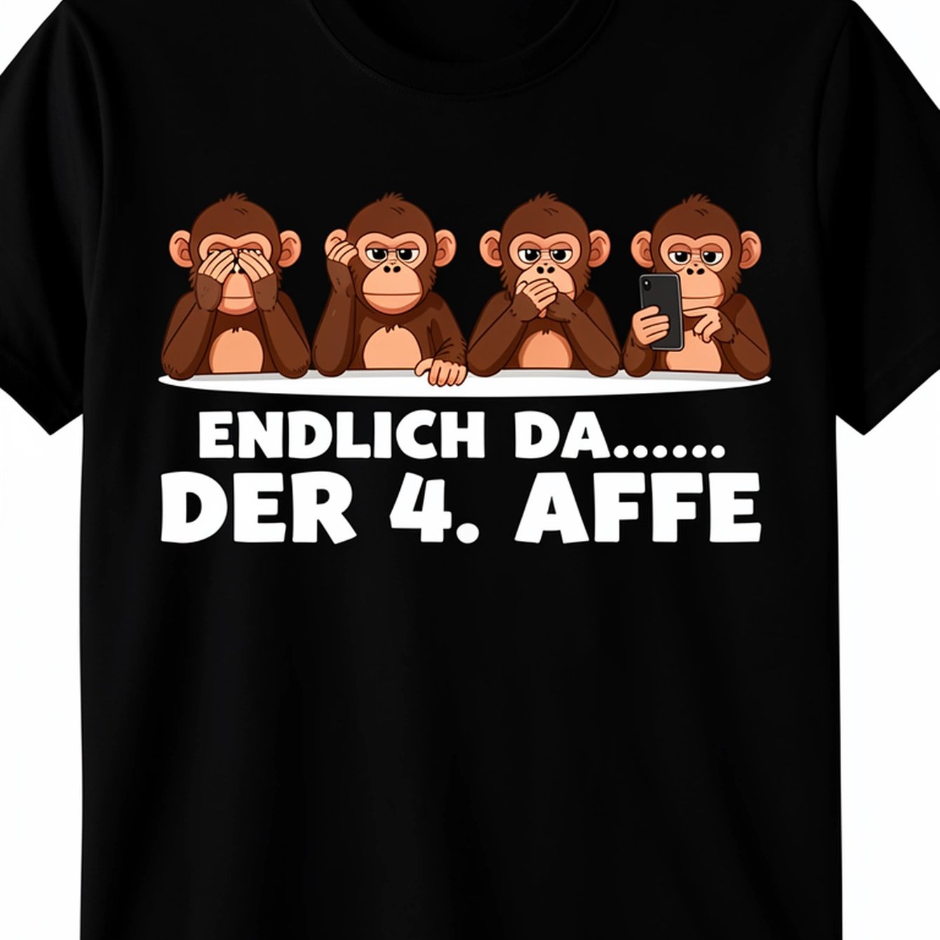 Image of 1pc, Plus Size T-shirt With 3 Monkeys And 1 Monkey Design Casual Crew Neck, Stretch, Regular Fit, Geometric Pattern, Perfect For Men, Big And Tall