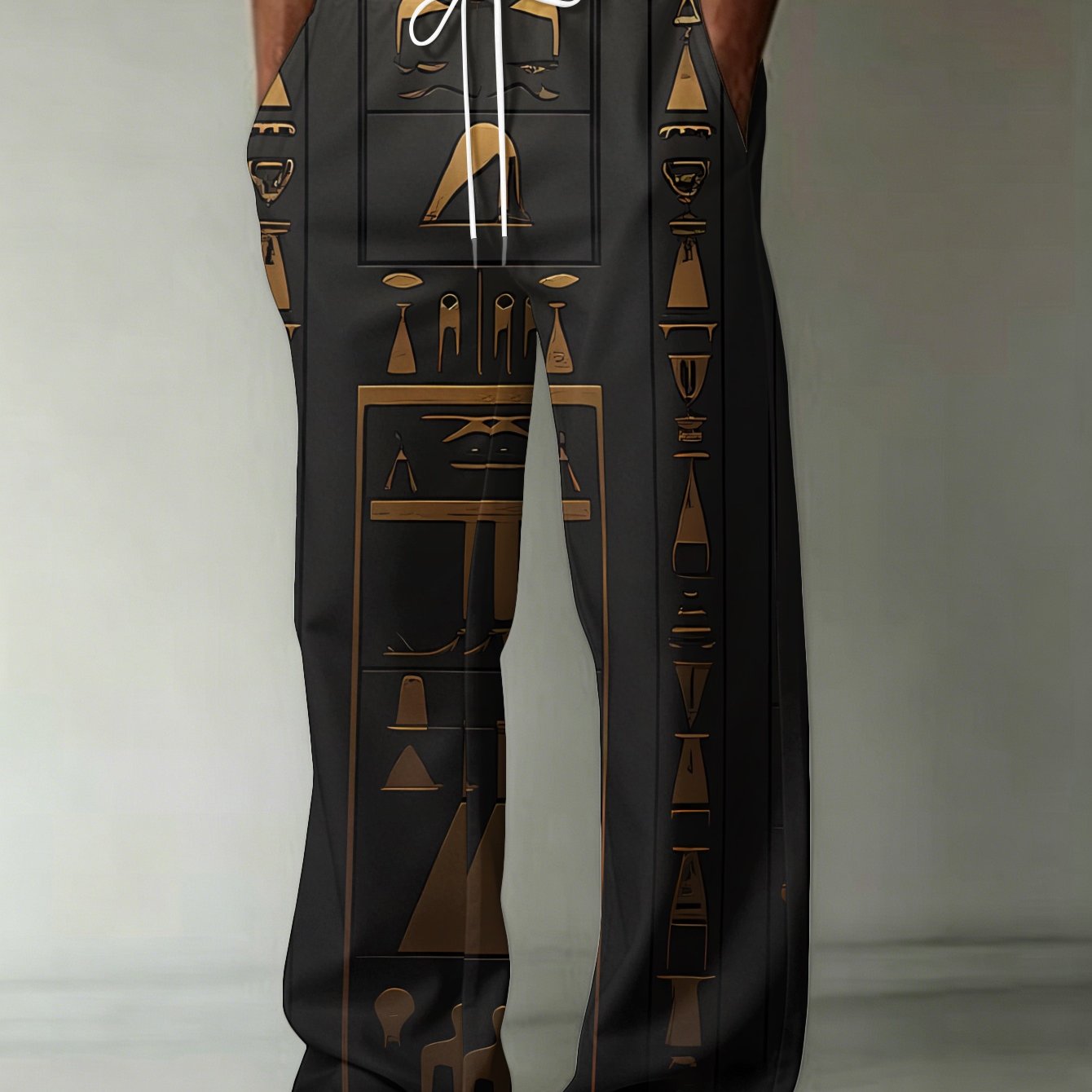 TEMU Men's Egyptian Totem Print Loose-fit Casual Pants - Egyptian-themed Trousers With & Hieroglyphic Patterns, Machine Washable Suitable For Summer,