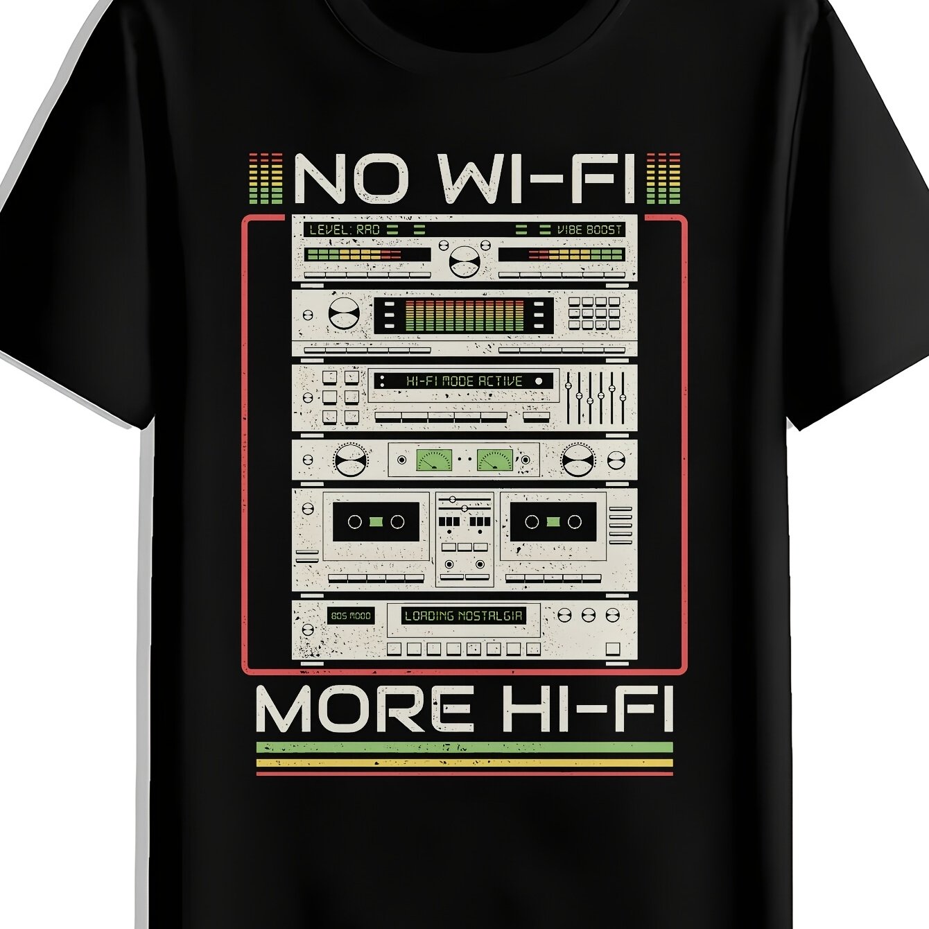 Image of Men's Vintage 80s And 90s Music - Classic Boombox & Cassette Cd Mp3 Player Design, , Black Casual Round Neck Summer T-shirt For Djs, Music Enthusiasts, Nostalgic Present