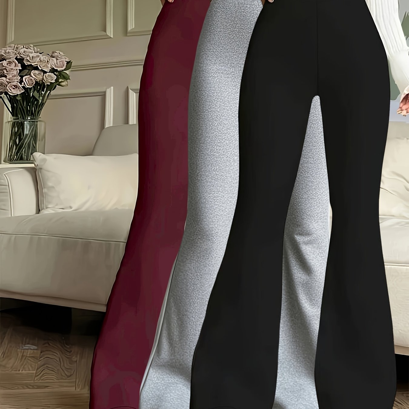 TEMU Conjunto de 3 pantalones acampanados de cintura para mujer - Pantalones acampanados sexys, diseño levantador, elasticidad en 4 direcciones, ropa